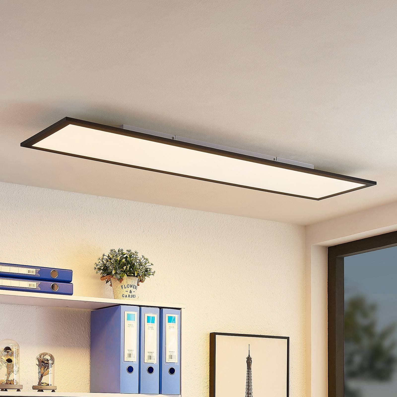 Lindby LED panel Nelios, 120 x 30 cm, 4000K, čierny, kov