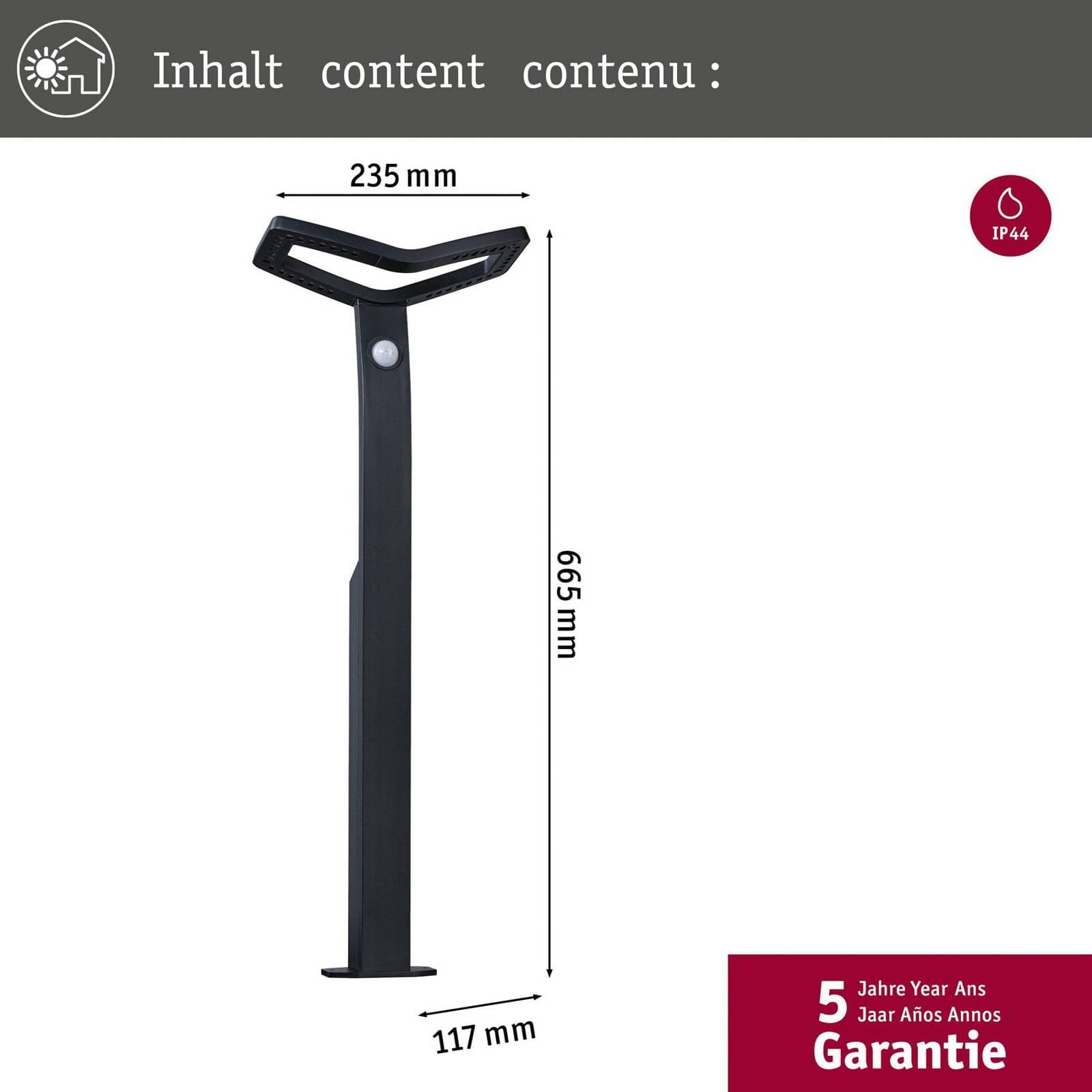 Paulmann LED senzorové cestné svetlo Alara, antracit, 67 cm IP44