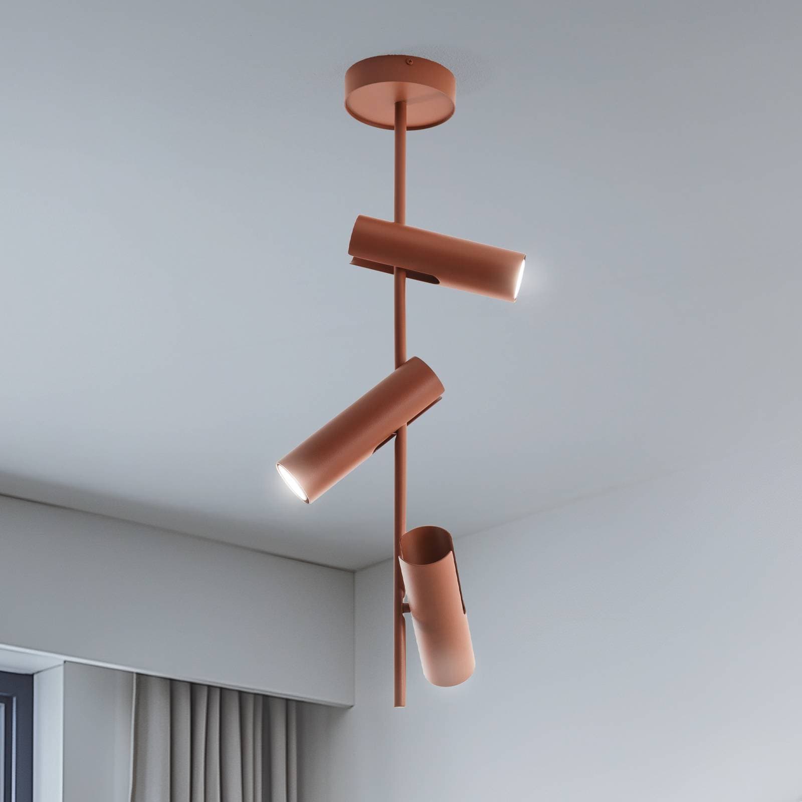 Stropné bodové svetlá Leda 3, tehlovo červené, 3-pl., oceľ, výška 76 cm