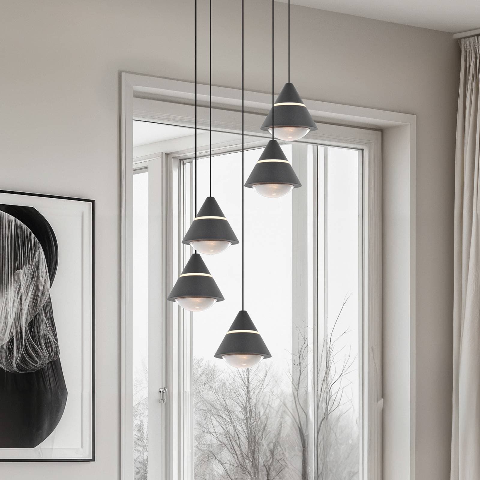 LED závesné svietidlo Romeo, Ø 28 cm, čierna, kov, 5-pl.