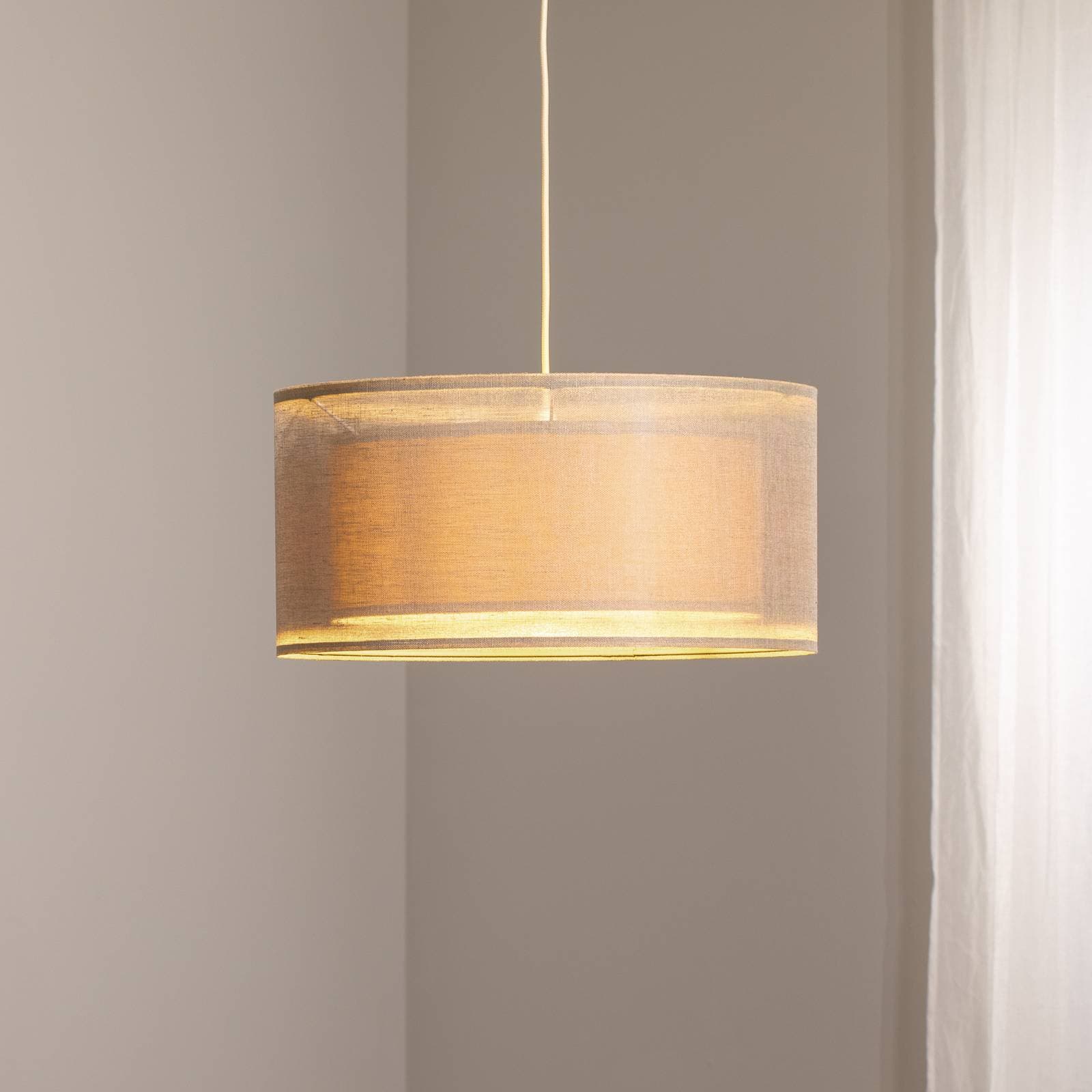 Závesné svetlo Duo Den Light, béžová farba, Ø 50 cm, ľan, PVC