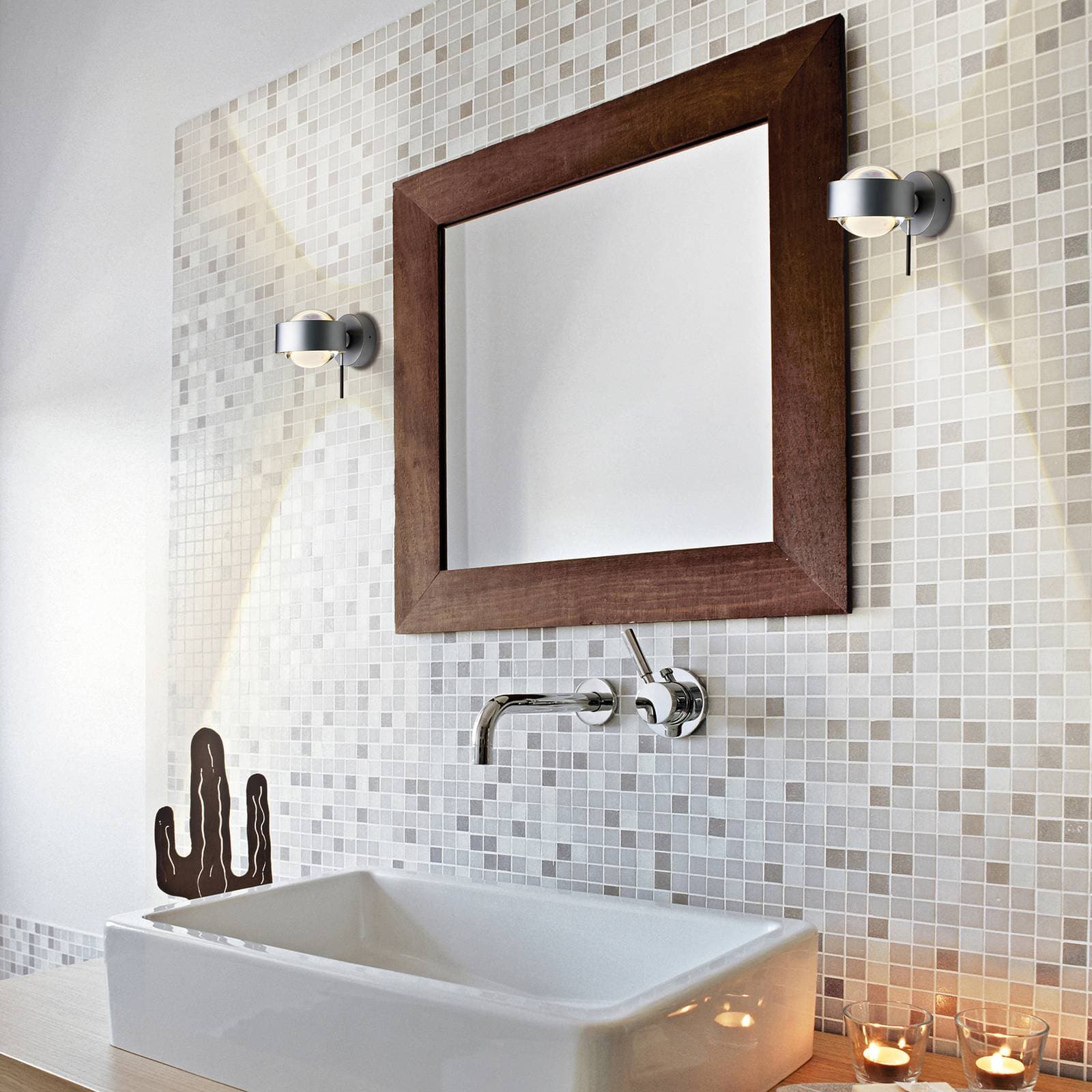 Puk Mini Wall+ LED, číre šošovky, matný chróm