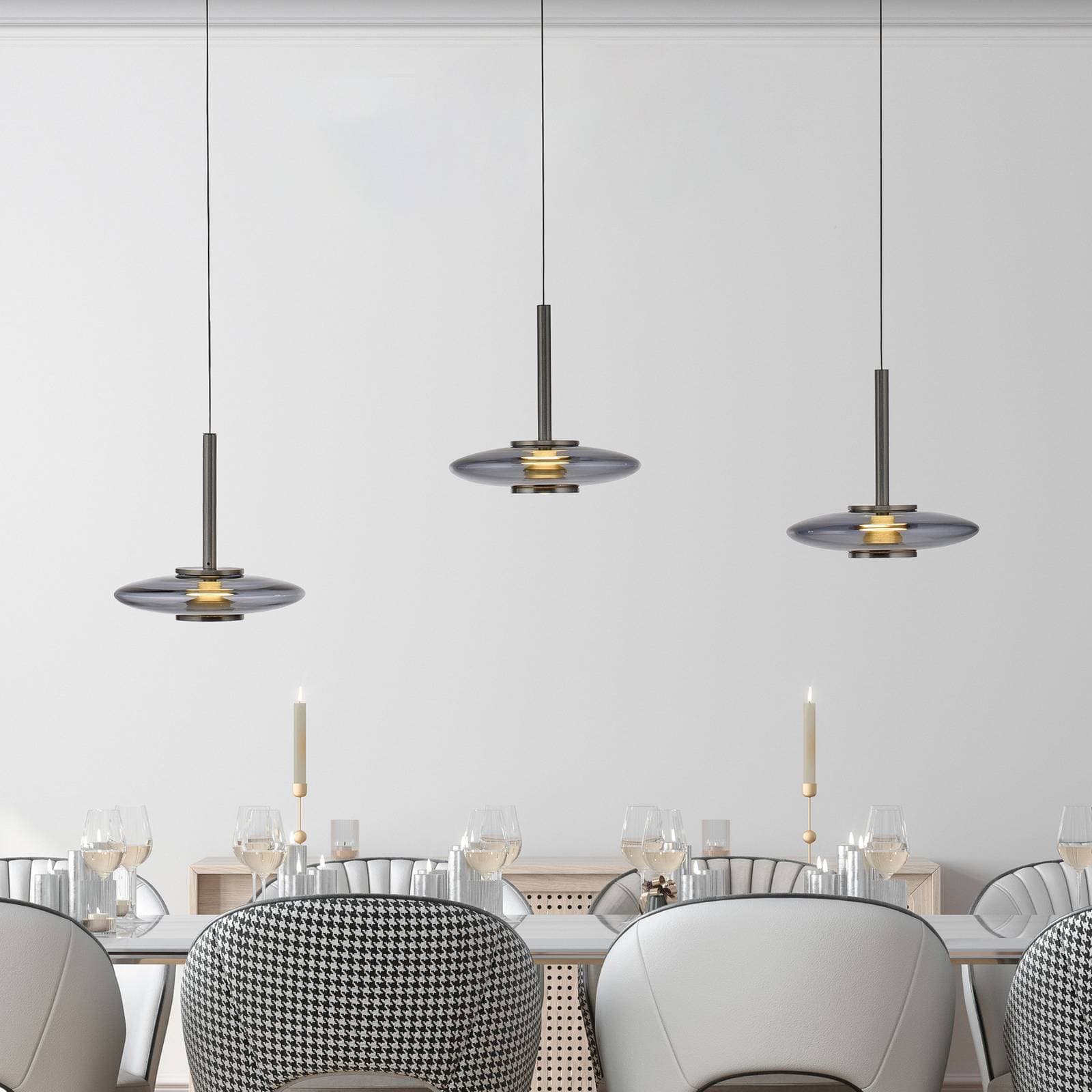 LED závesné svietidlo PURE Vitrum, sivé, sklo/hliník, 3-pl.