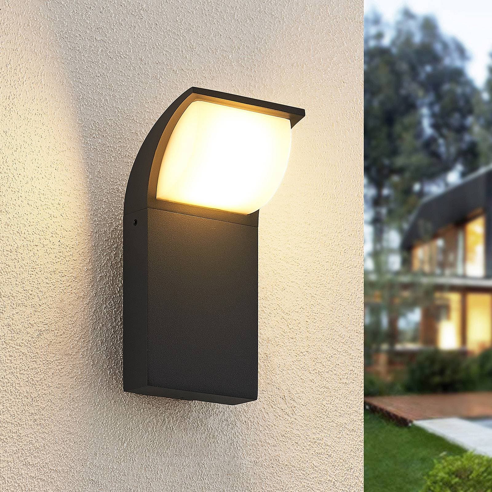 Lucande LED vonkajšie nástenné svietidlo Tinna, 20 cm, antracit, IP65