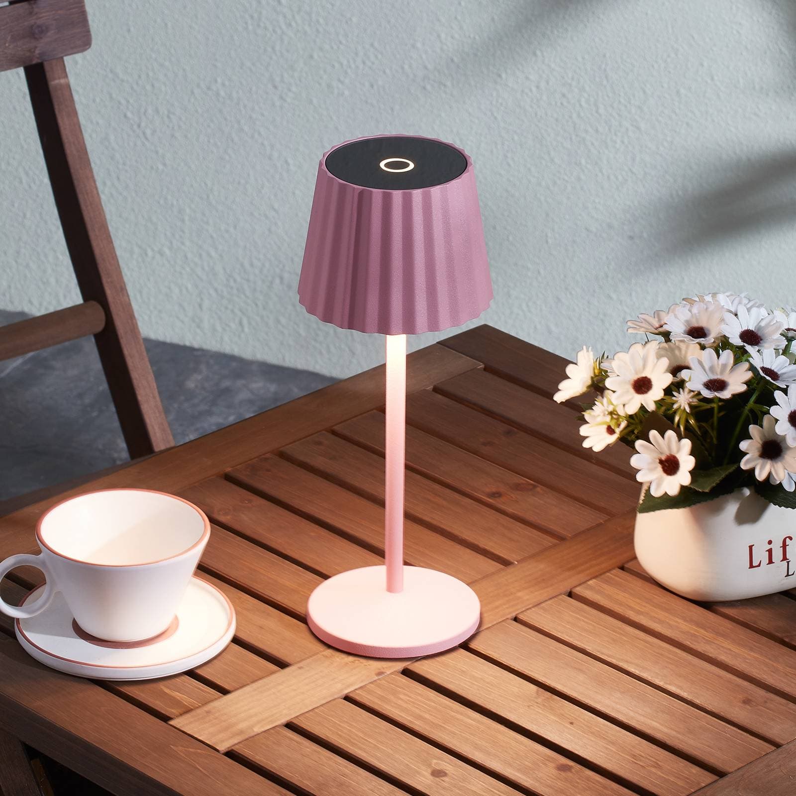 Lindby stolová LED lampa Esali, ružová, kov, IP54
