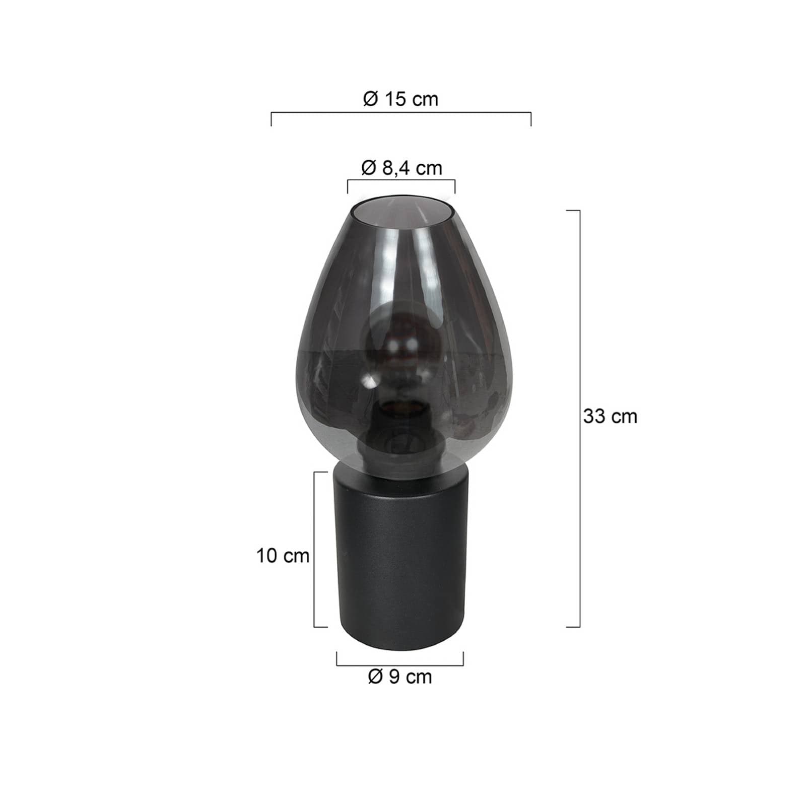 Stolová lampa Bloeba, čierna/dymovo sivá, Ø 15 cm, sklenená kvapka