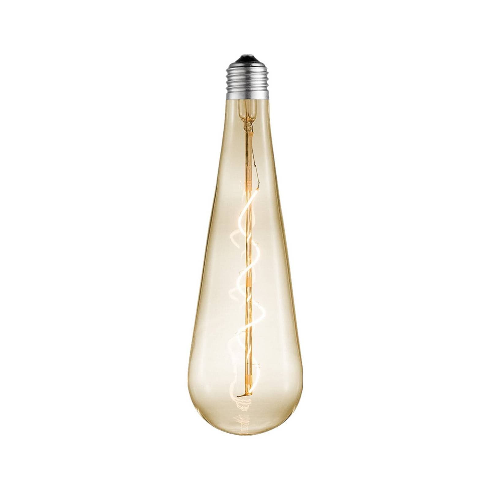 LED lampa Lucande v tvare kvapky, E27, 4 W, jantárová, Ø 9 cm, 2700 K
