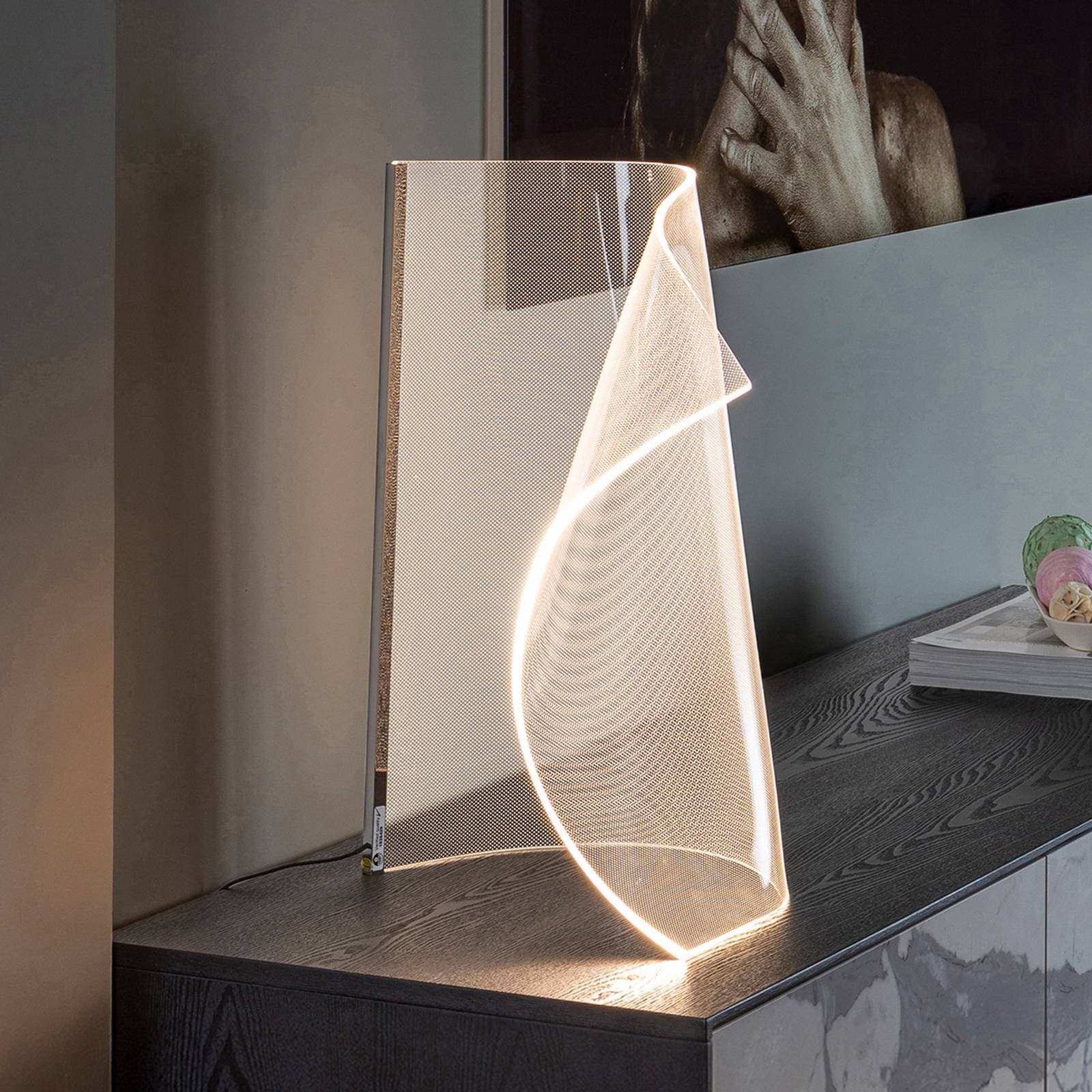 Velos II LED stolová lampa, chróm, stmievač, kov, plast