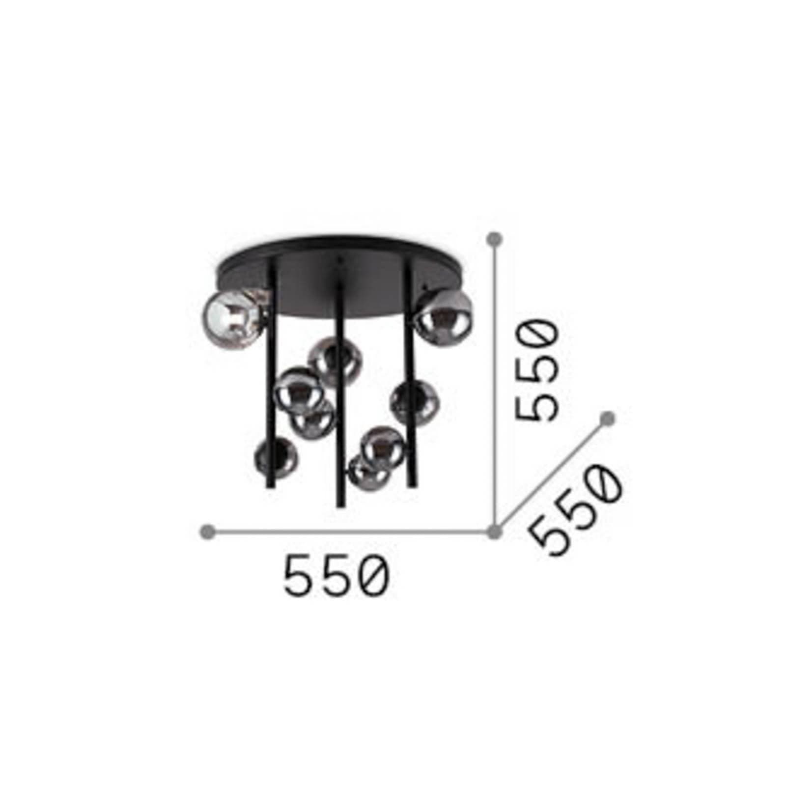 Stropné svietidlo IDEAL LUX Perlage čierno-biele, Ø 50 cm, 9-pl.