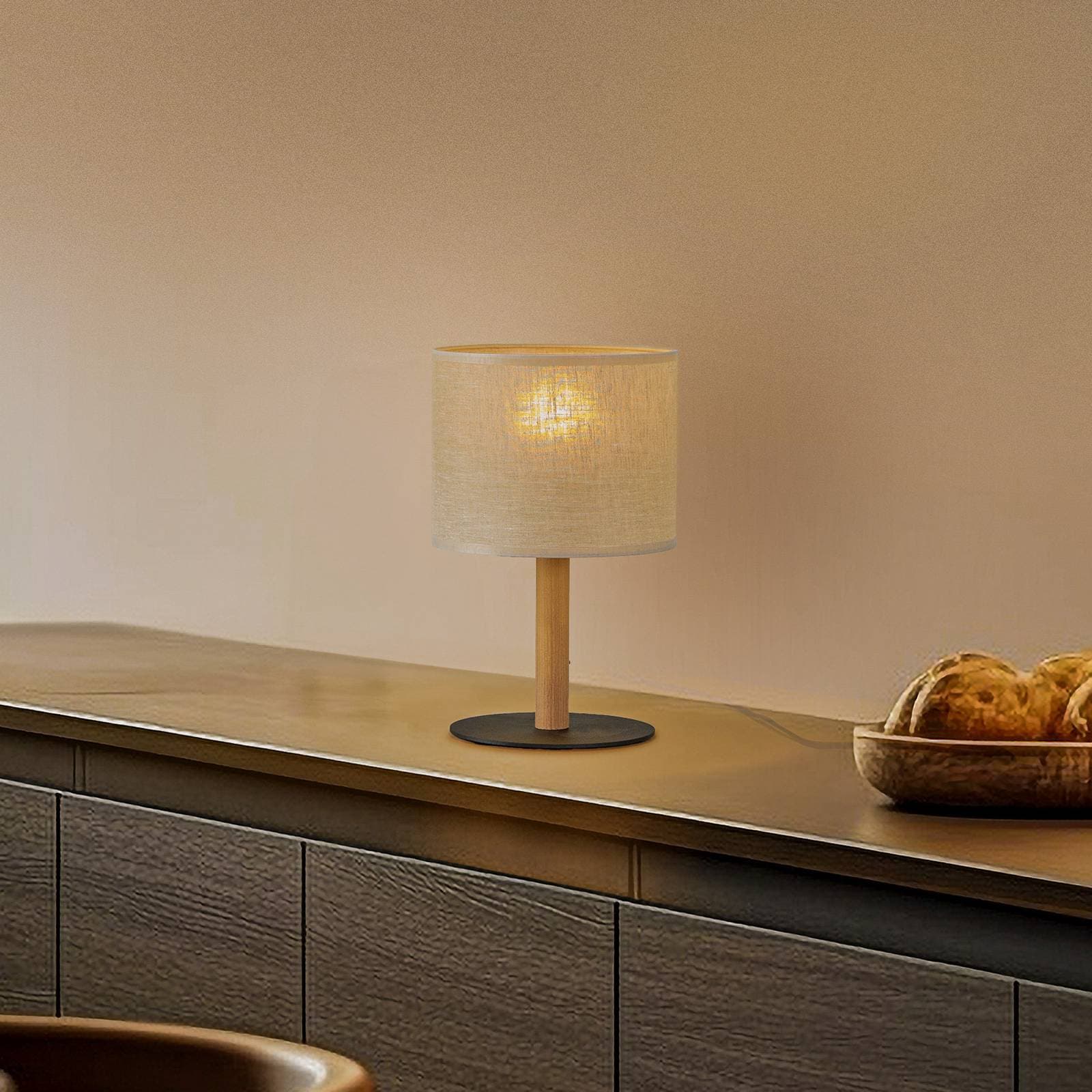Stolová lampa Deva Nature, textil, drevo