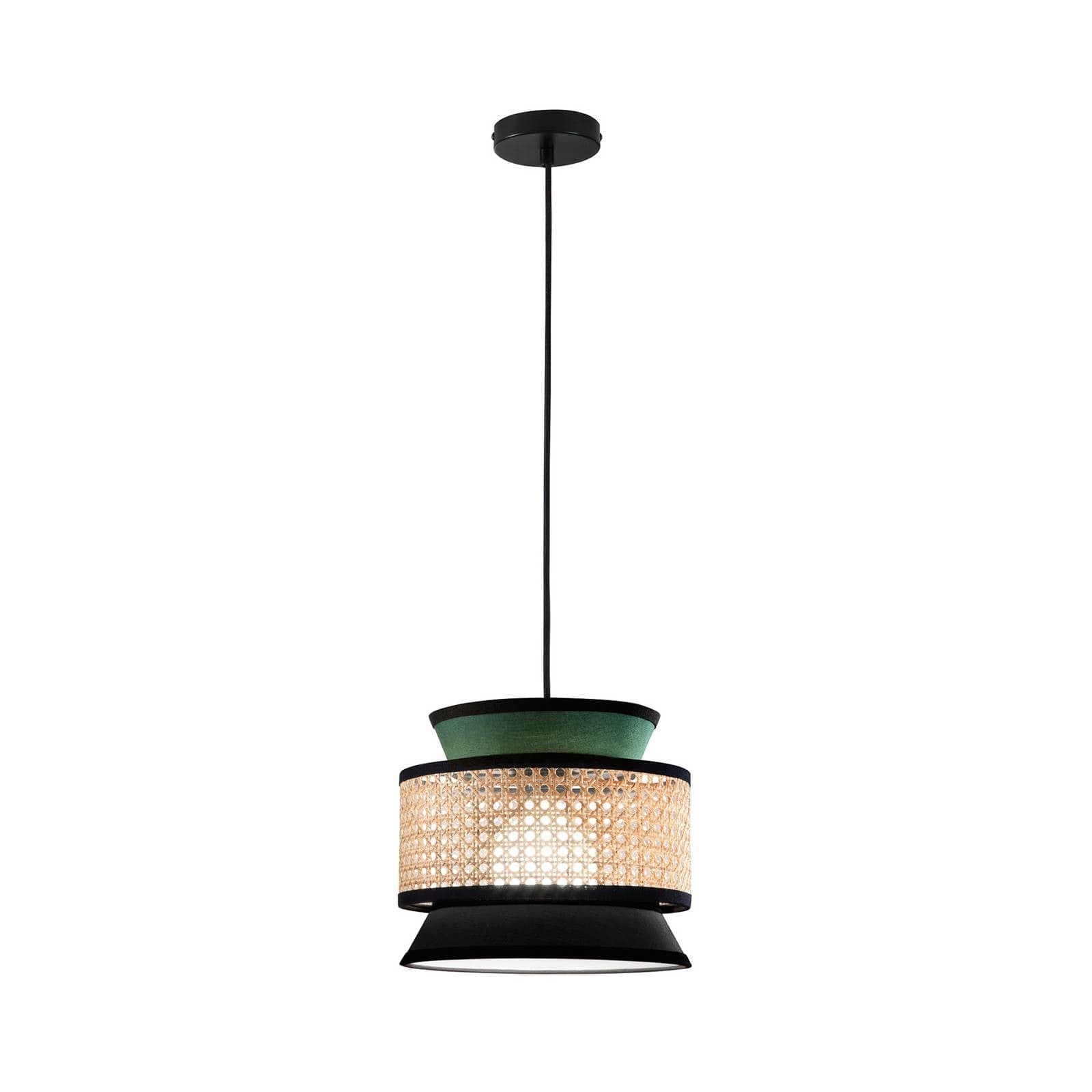 Svietidlo Gazebo, zelená/čierna/prírodná, Ø 26 cm, látka/rattan