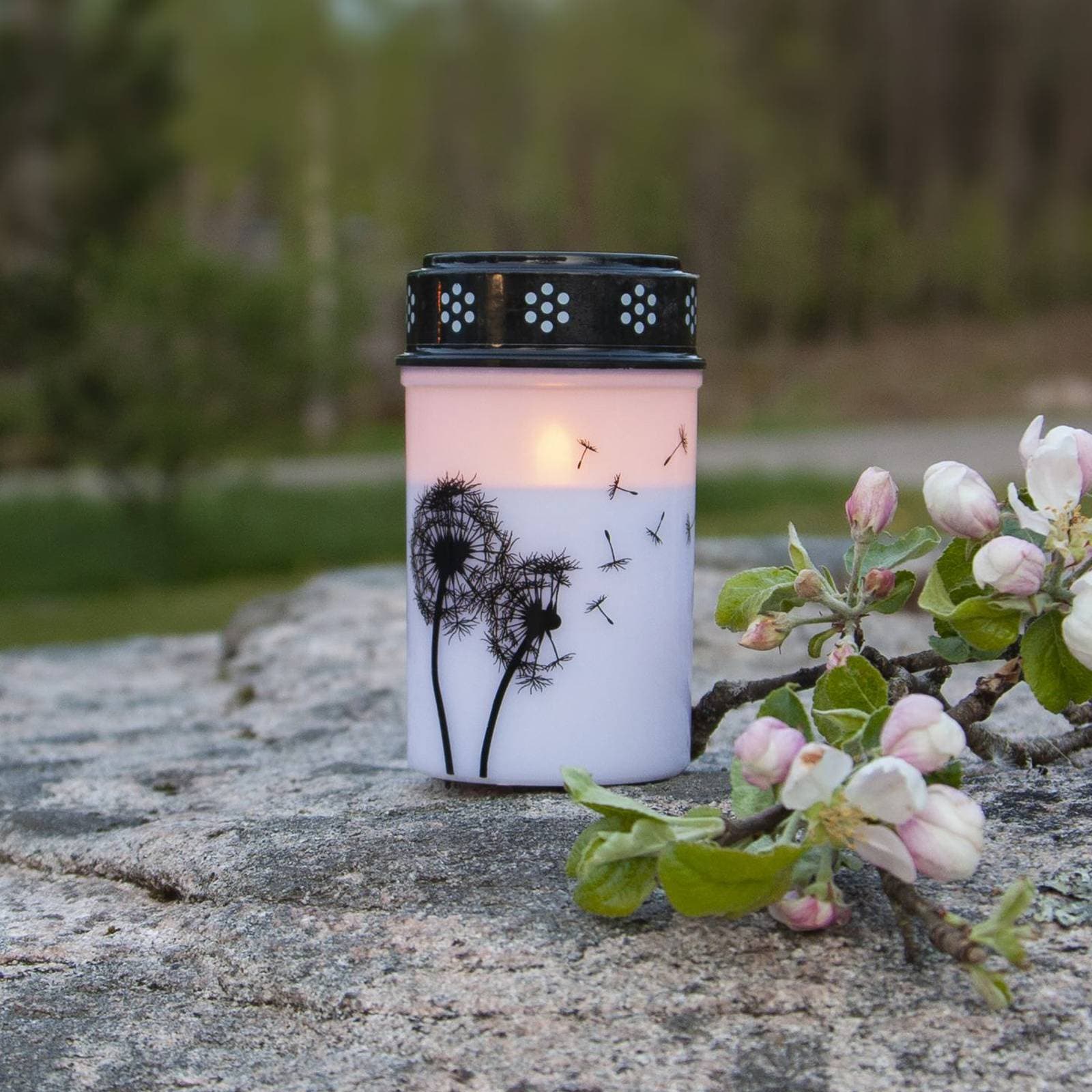 LED svetlo na hrob Púpava, 12 cm biela/čierna plastová batéria