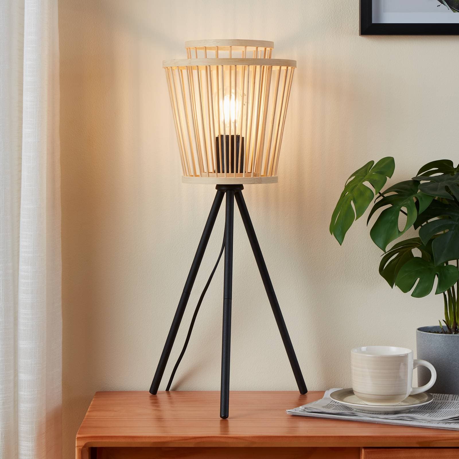 Stolná lampa Hykeham, výška 57 cm, prírodná/čierna farba, bambus