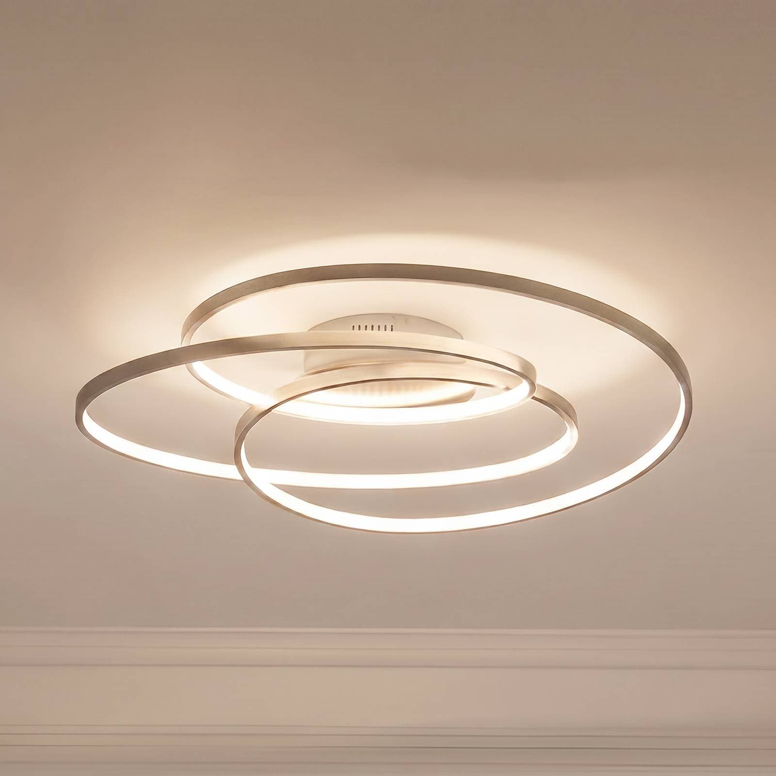 Stropné svietidlo Lindby LED Joline, Ø 60 cm, farba niklu, kov