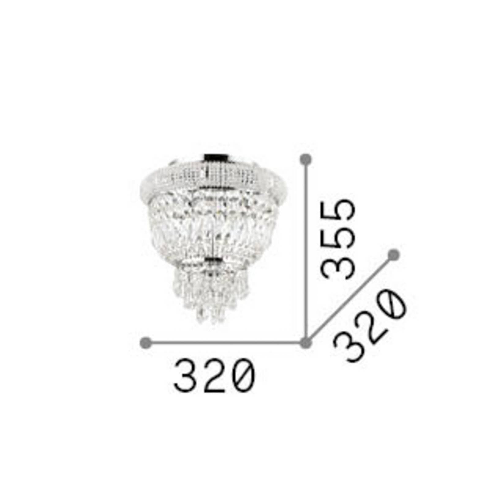 Stropné svietidlo IDEAL LUX Dubai, chróm/číre, Ø 32 cm, krištáľ