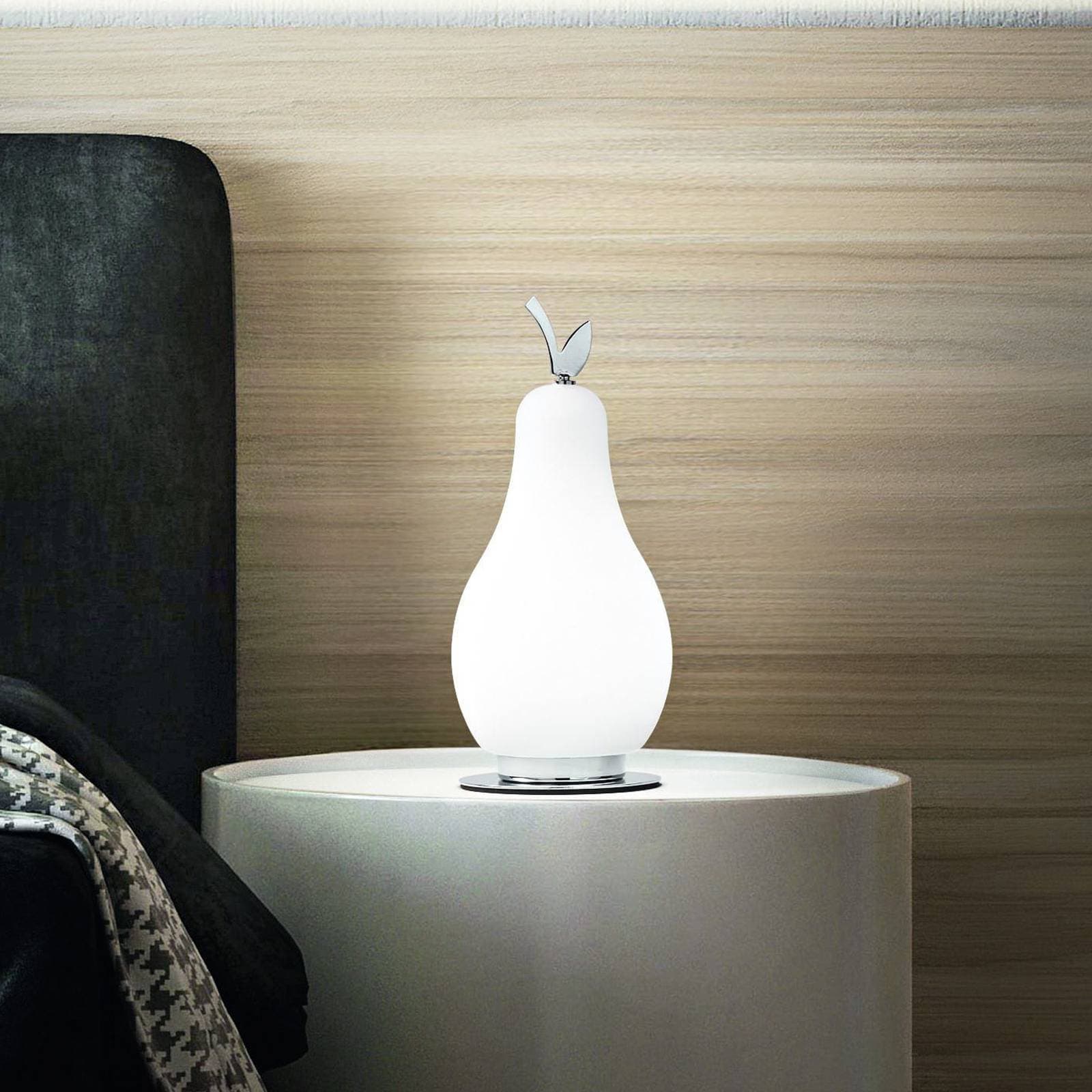 Stolná LED lampa Wilma, mosadzná/biela, v tvare žiarovky, stmievateľná