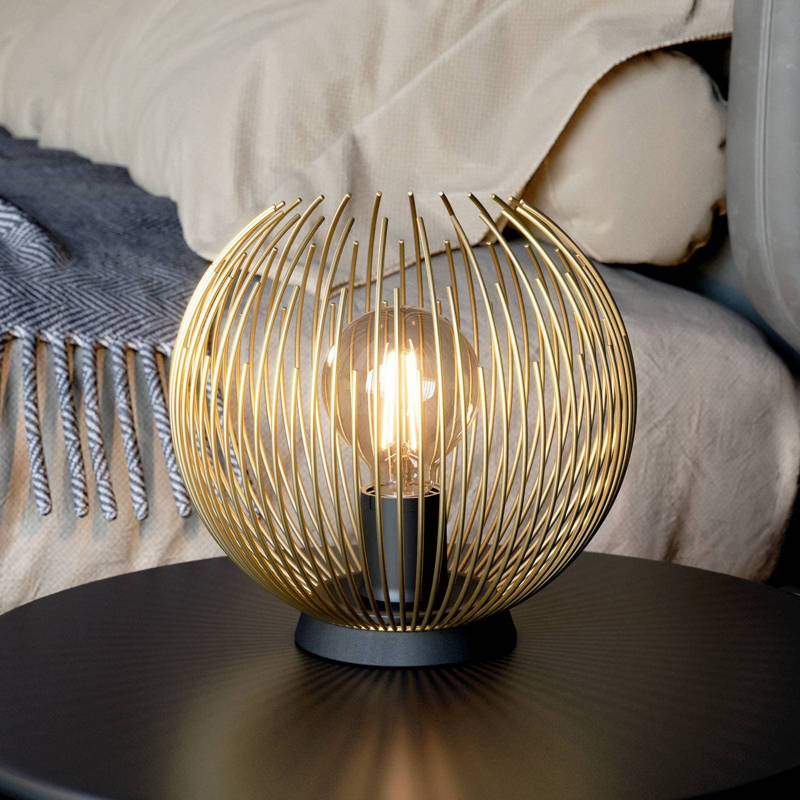 Stolová lampa Venezuela, tienidlo zo zlatých prútov