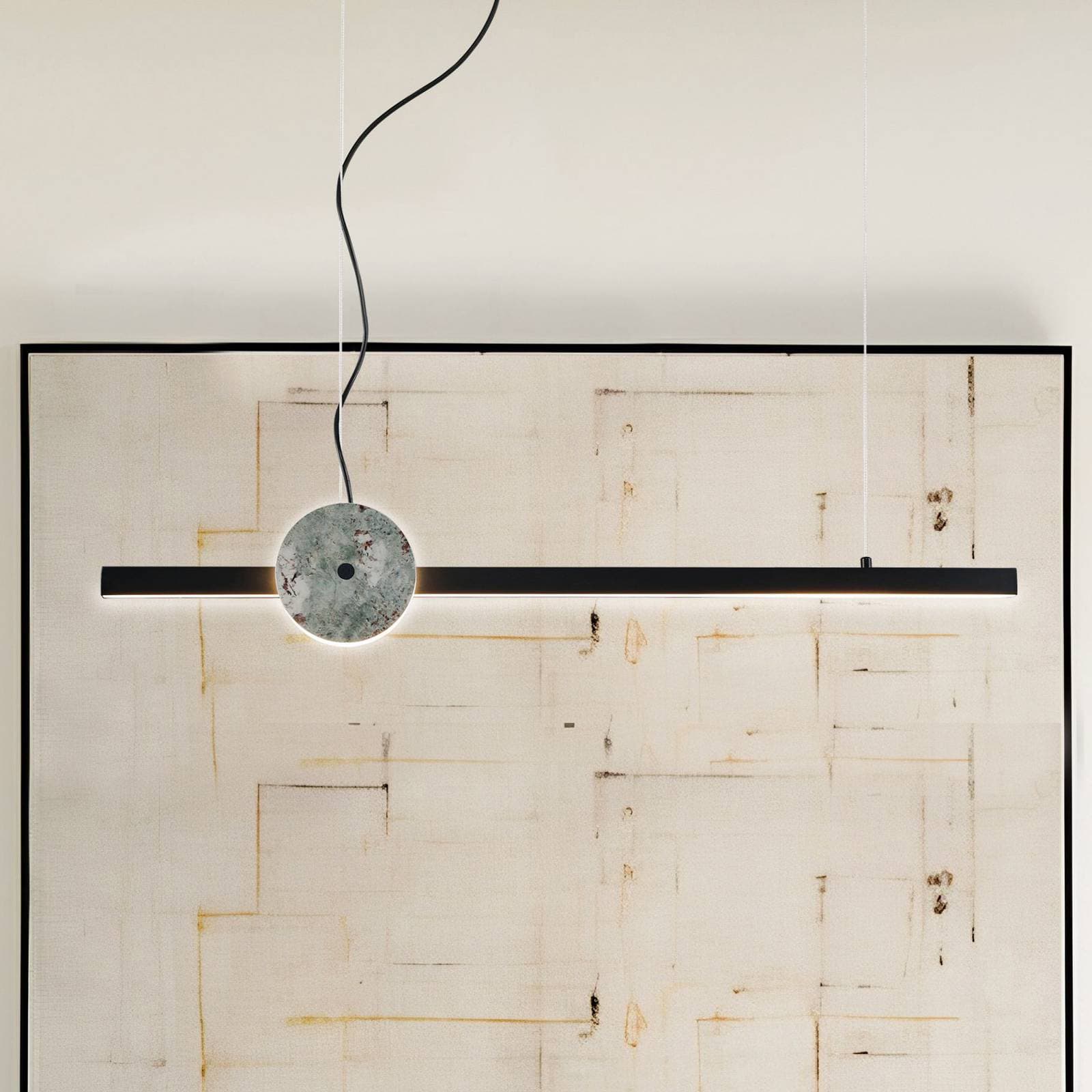 LED závesné svietidlo Anais, čierne/zelené, dĺžka 100 cm, umelý kameň