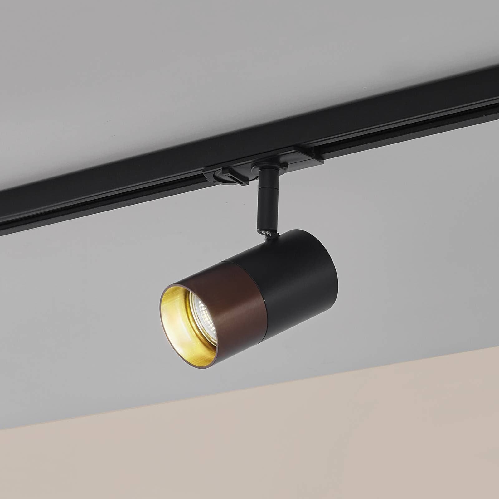 Lindby Linaro reflektor, GU10, Ø 6 cm, čierna/hnedá