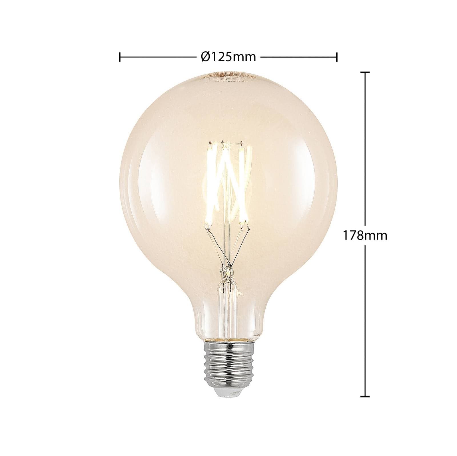 LED žiarovka G125 E27, 6 W, 2 700 K, číre vlákno, stmievateľné
