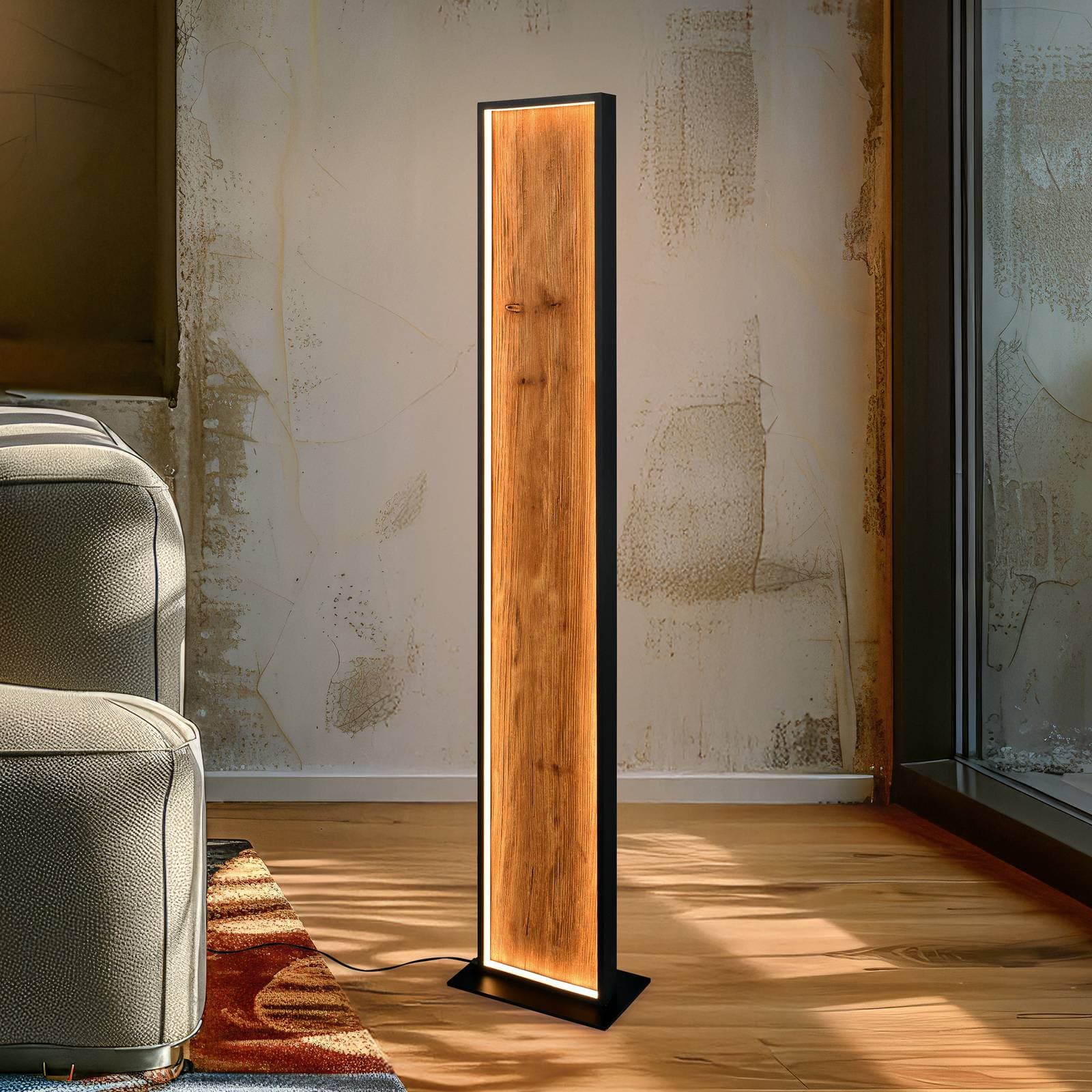LED stojacia lampa Kalea, výška 120 cm, farba dreva, drevo