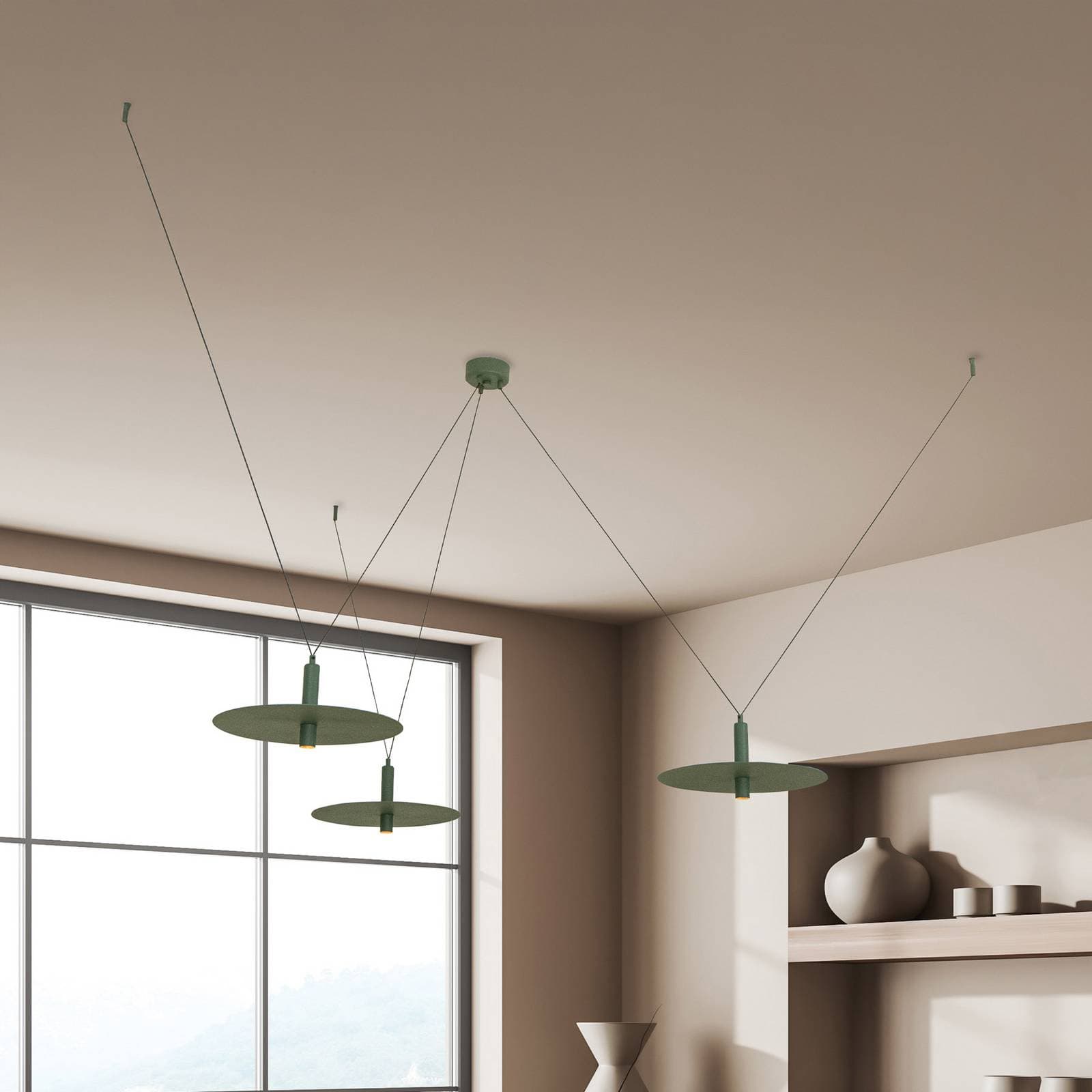 LED závesné svietidlo 23230, tmavozelené, Ø 35 cm, 3-pl., kovové