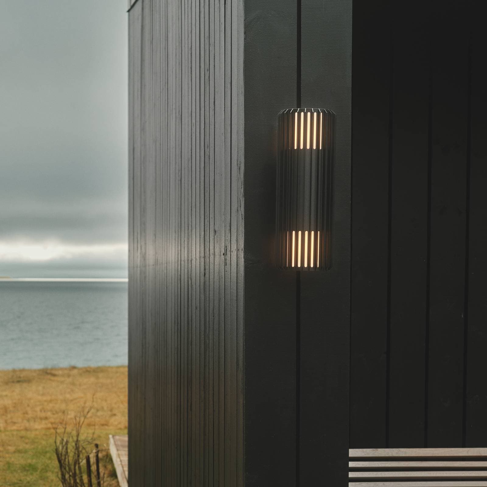 Vonkajšie nástenné svietidlo Aludra Double Seaside, hliník, čierne, 2-pl.