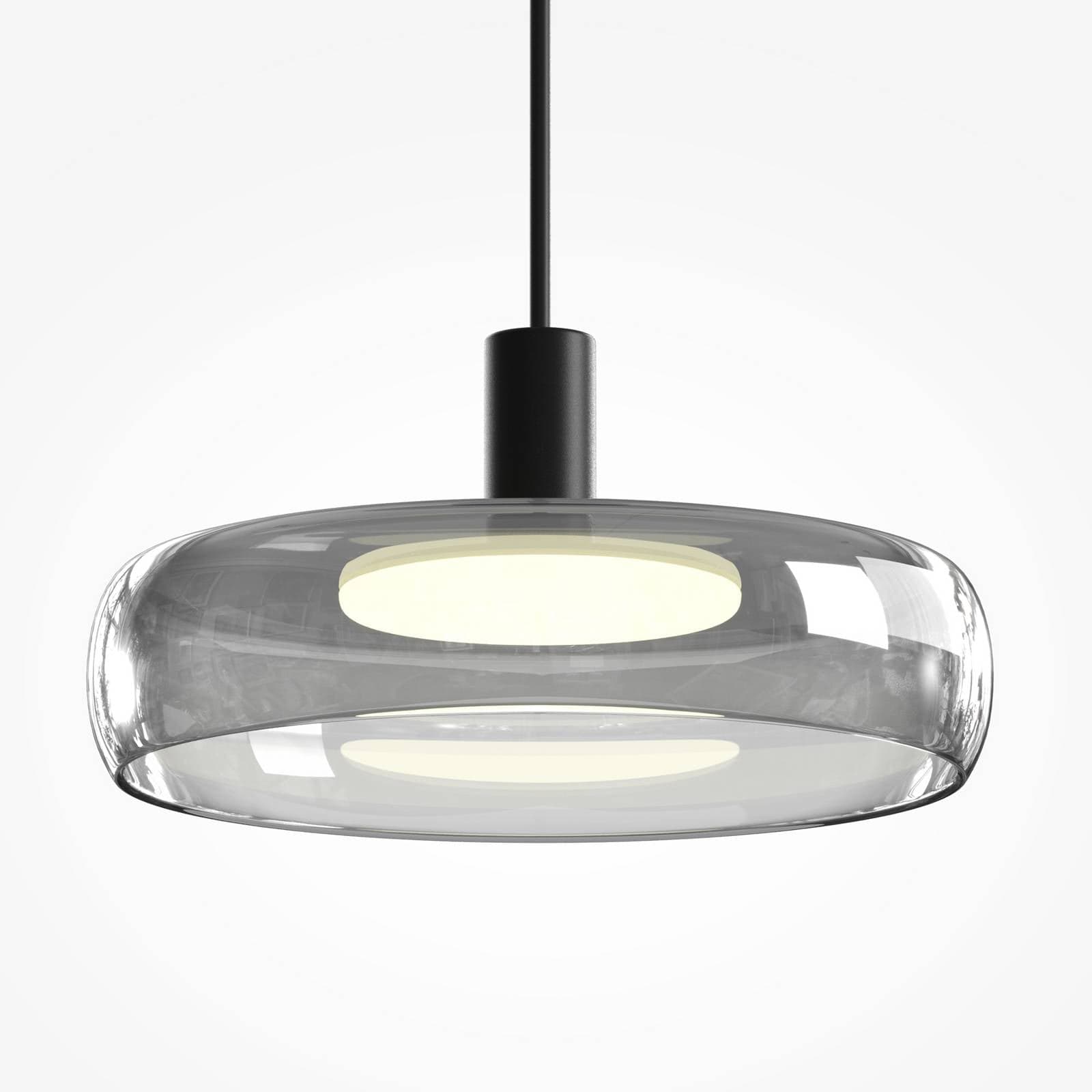 LED závesné svietidlo FLOAT, šedá/čierna, Ø 20 cm, sklo/kov