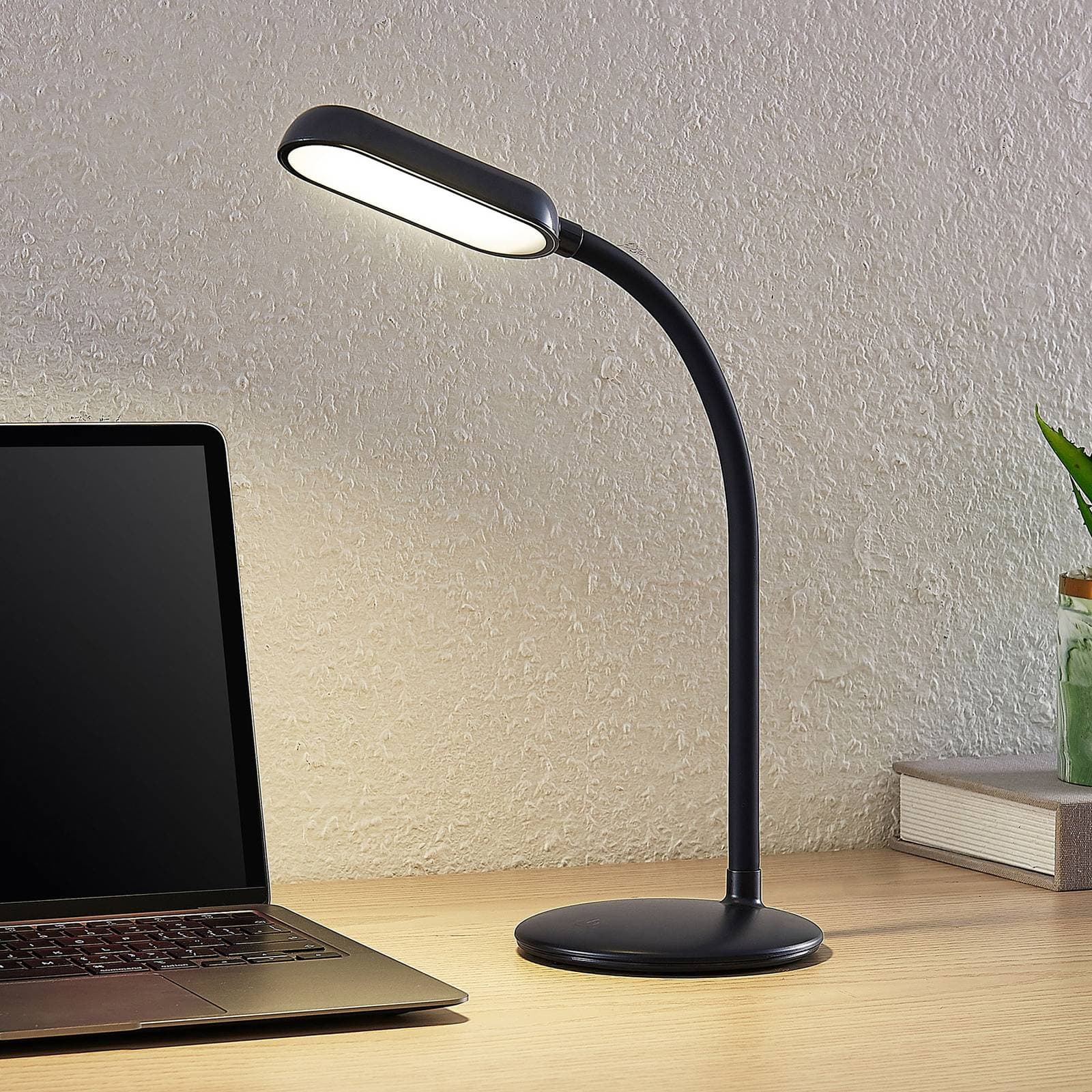 Prios LED dobíjacia stolová lampa Opira, čierna, USB, dotykový stmievač