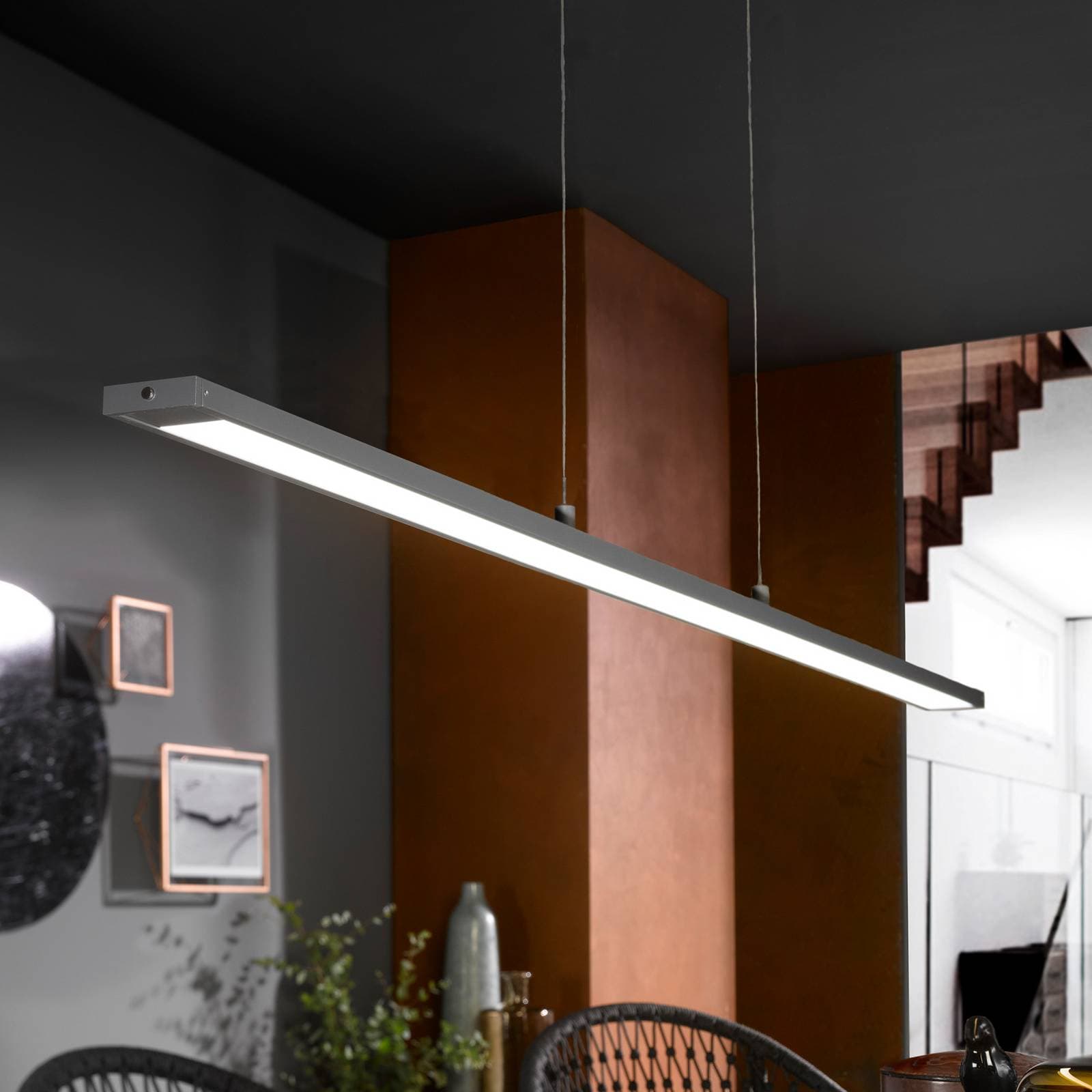 LED závesné svietidlo Marlo, sivá farba, dĺžka 120 cm, CCT, dotykový stmievač