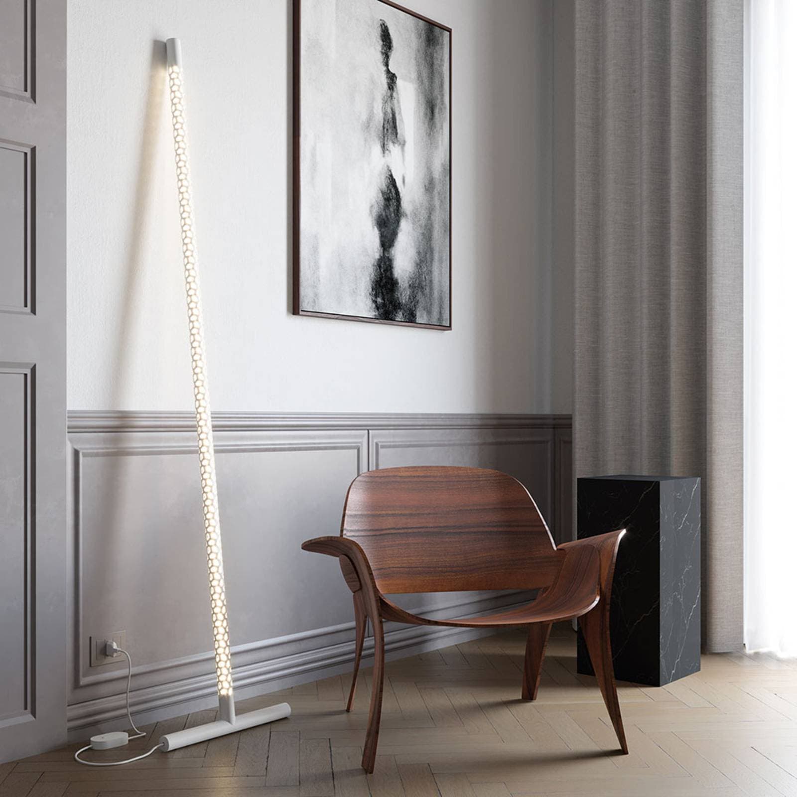 Rotaliana Squiggle F1 stojaca LED lampa biela