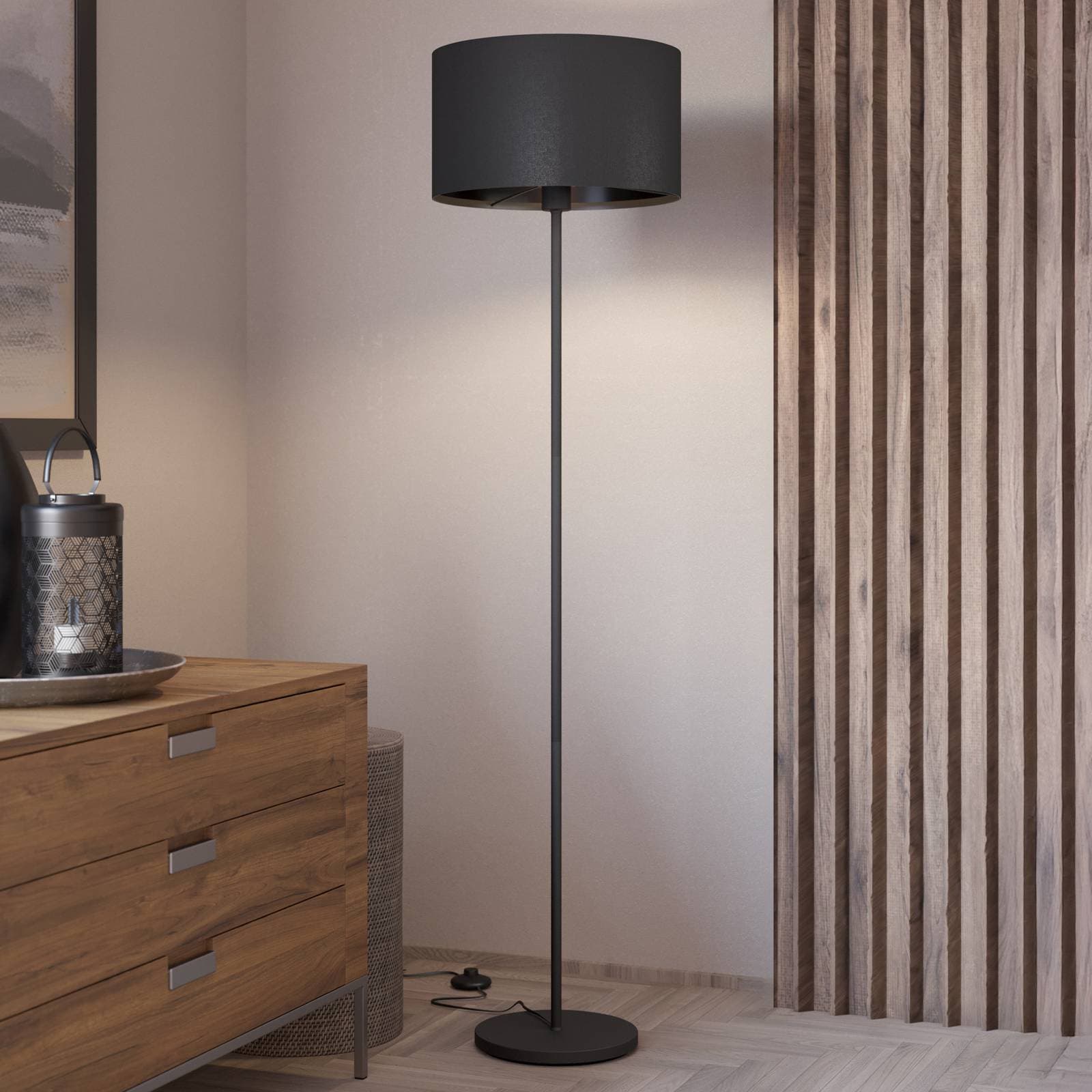Stojacia lampa Maserlo, čierna, výška 151 cm, látka/oceľ