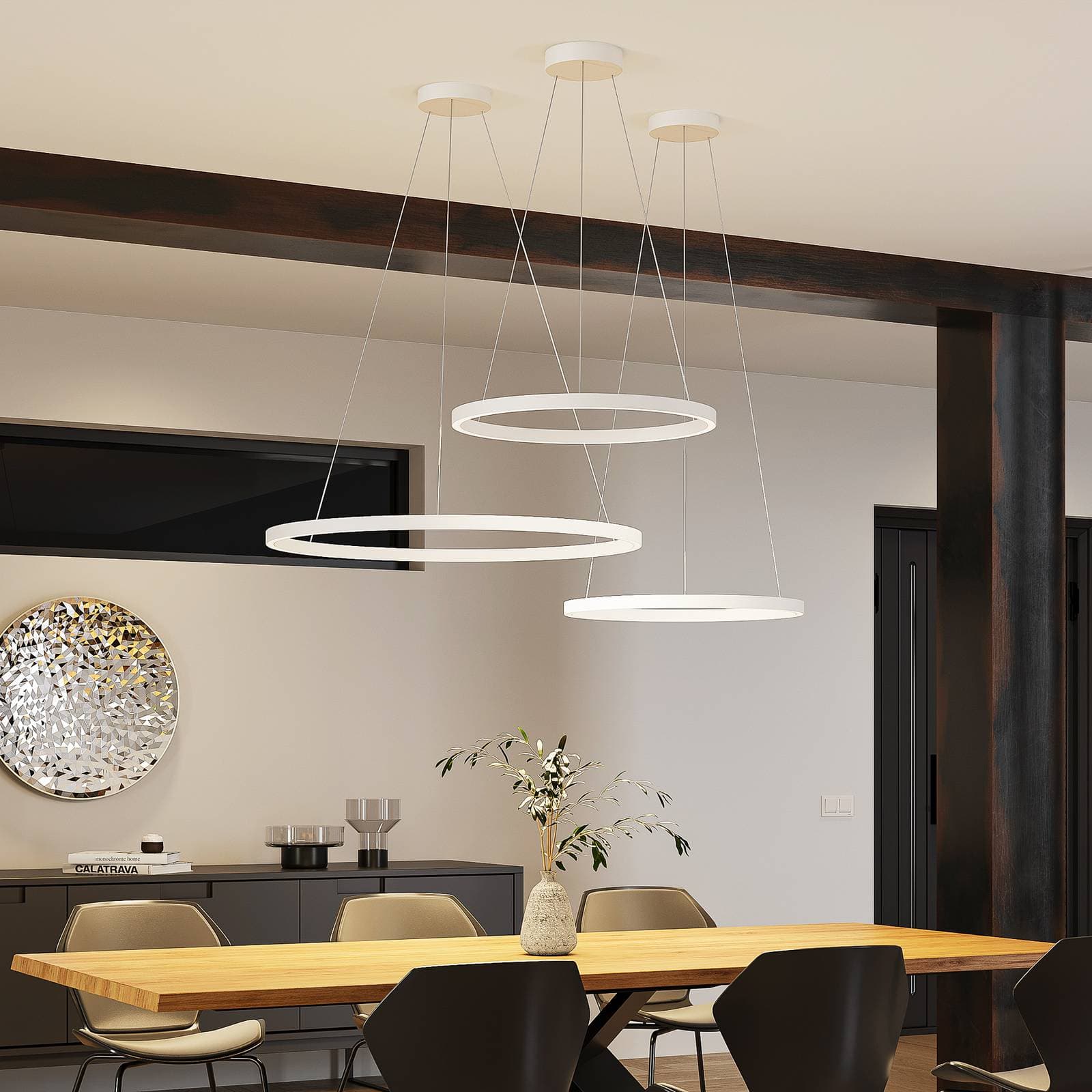 LED závesné svietidlo Molto Luce Perfora, biela, Ø 60 cm, hliník