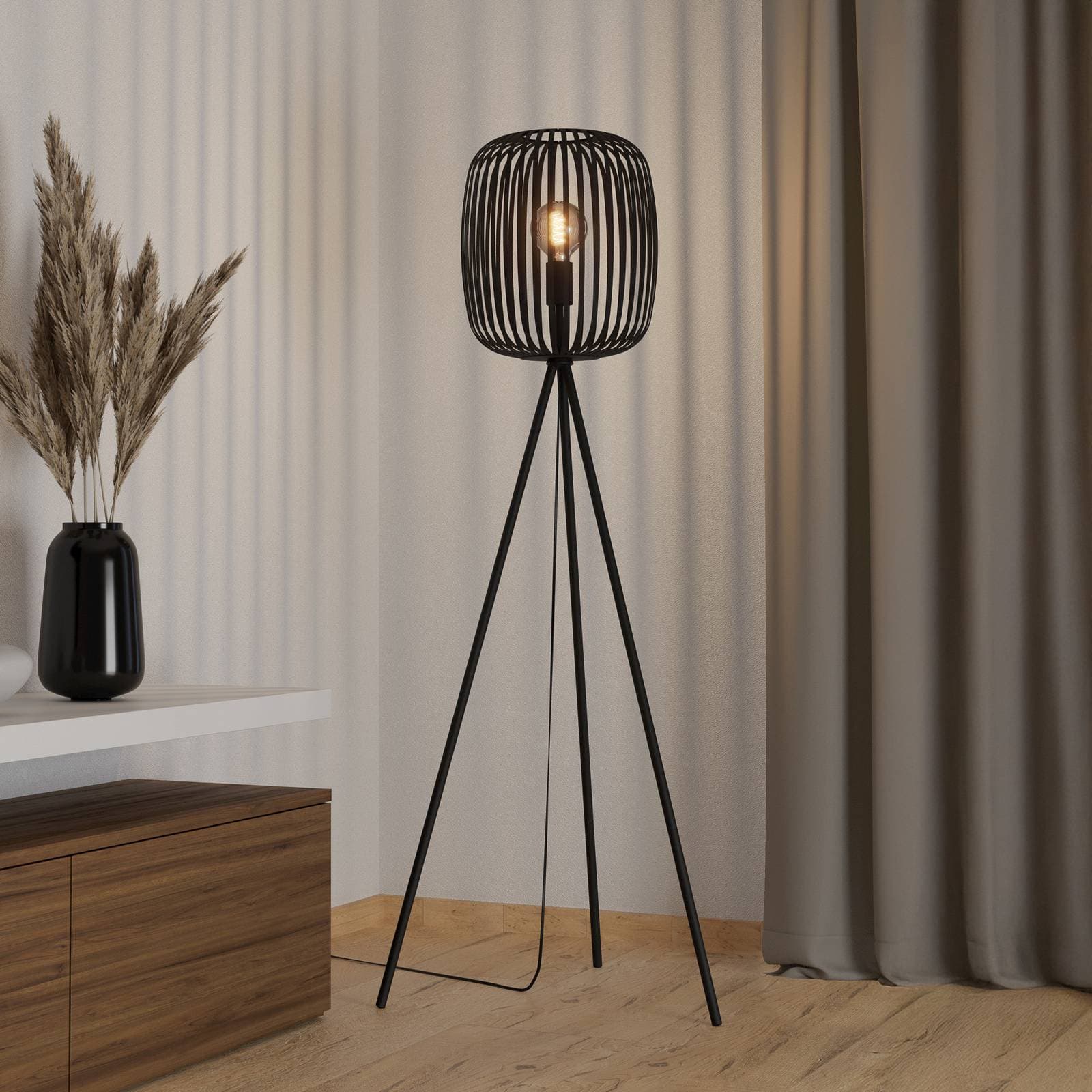 Stojacia lampa Romazzina, čierne, výška 141 cm, kov, E27