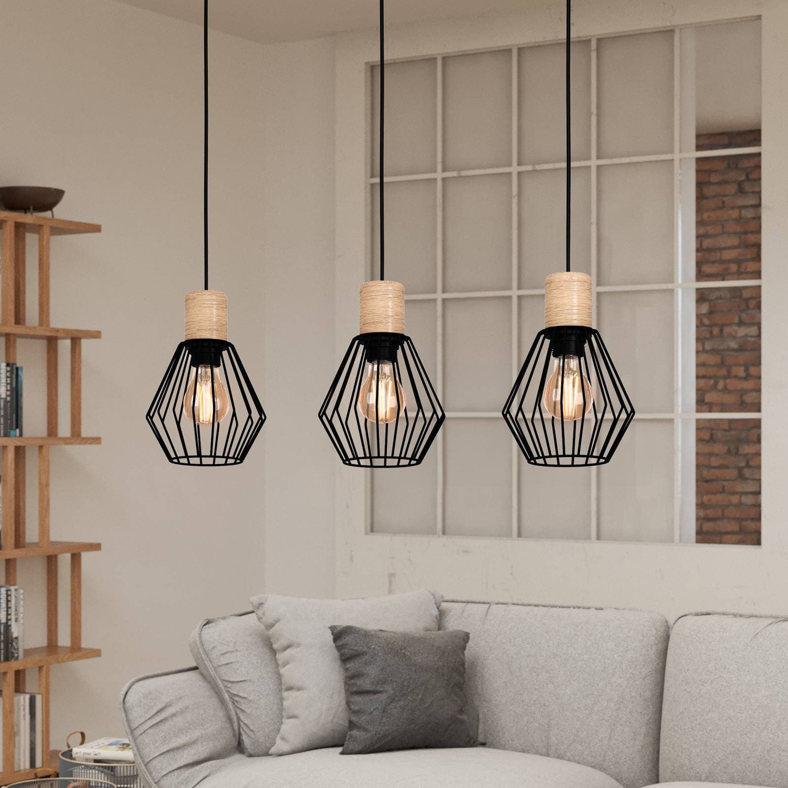 Závesná lampa Palmorla, podlhovastá, 3-plameňová