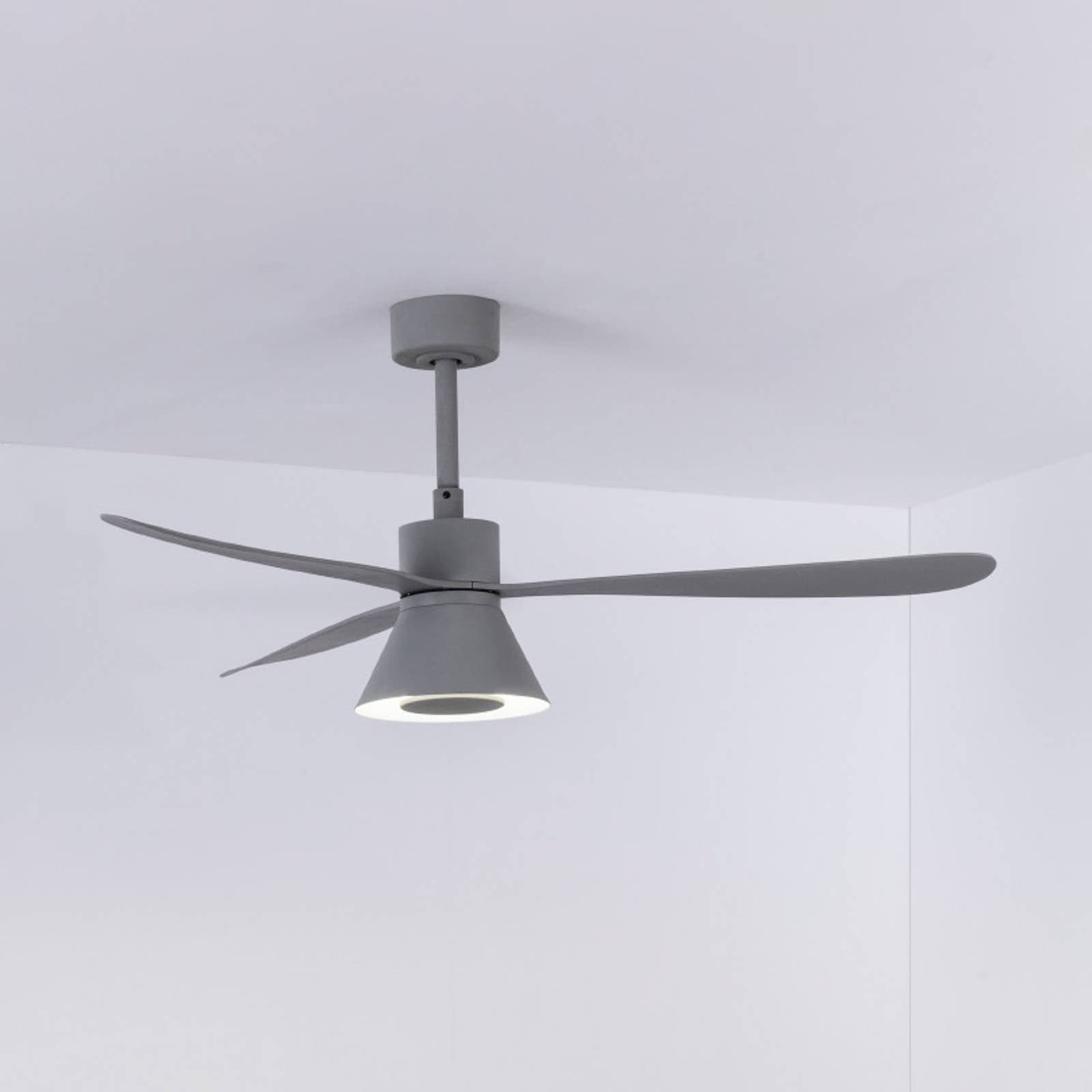 Stropný ventilátor s LED osvetlením Amelia Cone L, sivý, DC, tichý, 132 cm