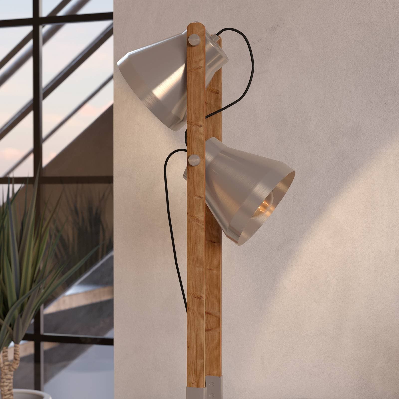 Stojacia lampa Cawton, výška 134,5 cm, oceľ/hnedá farba, 2 svetlá z ocele