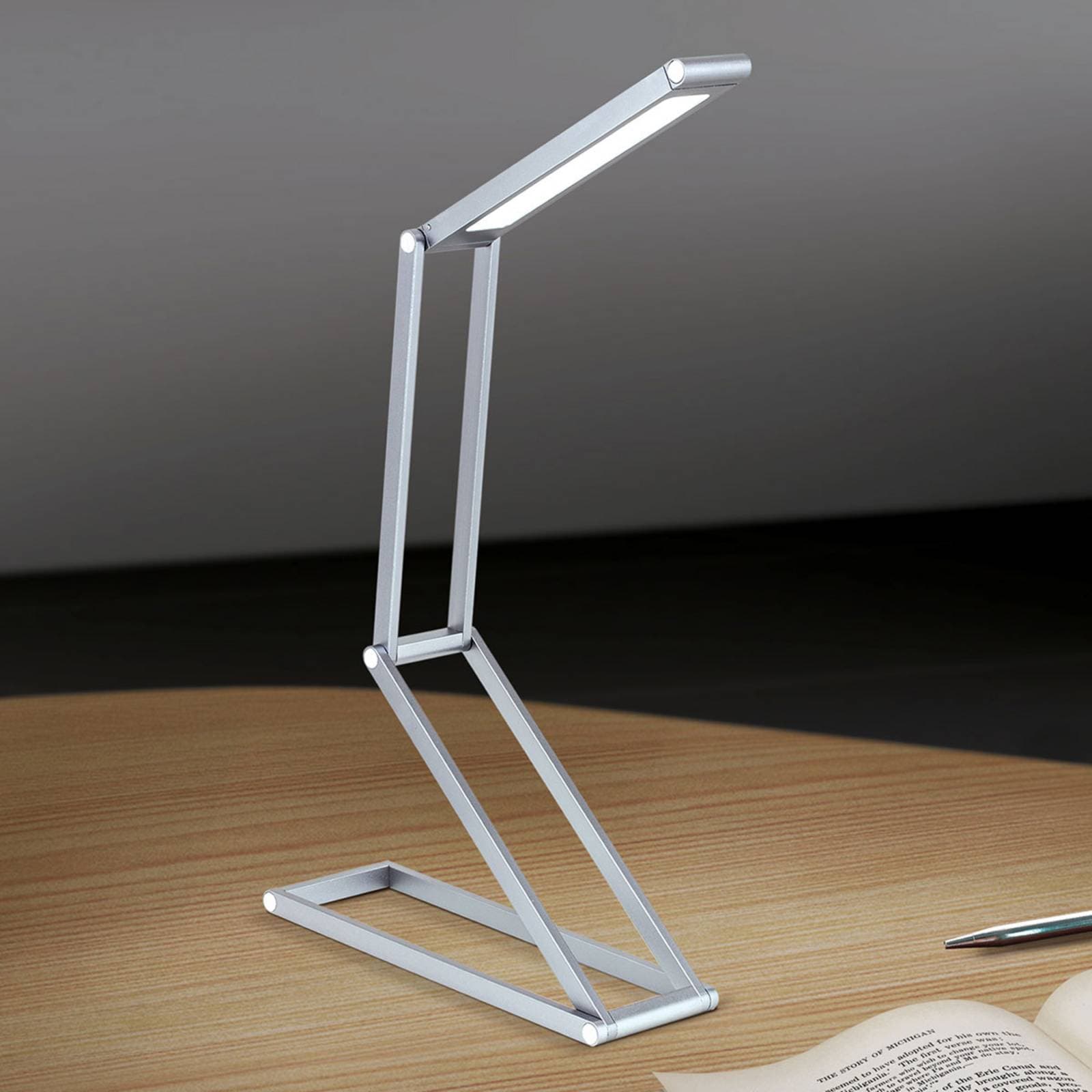 Nabíjateľná stolová lampa Falto LED, antracitová farba, hliník,