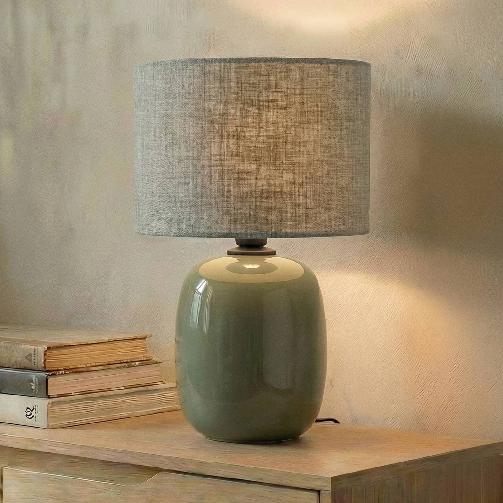 Stolová lampa Melody, olivovo zelená, textil, výška 48 cm, E27