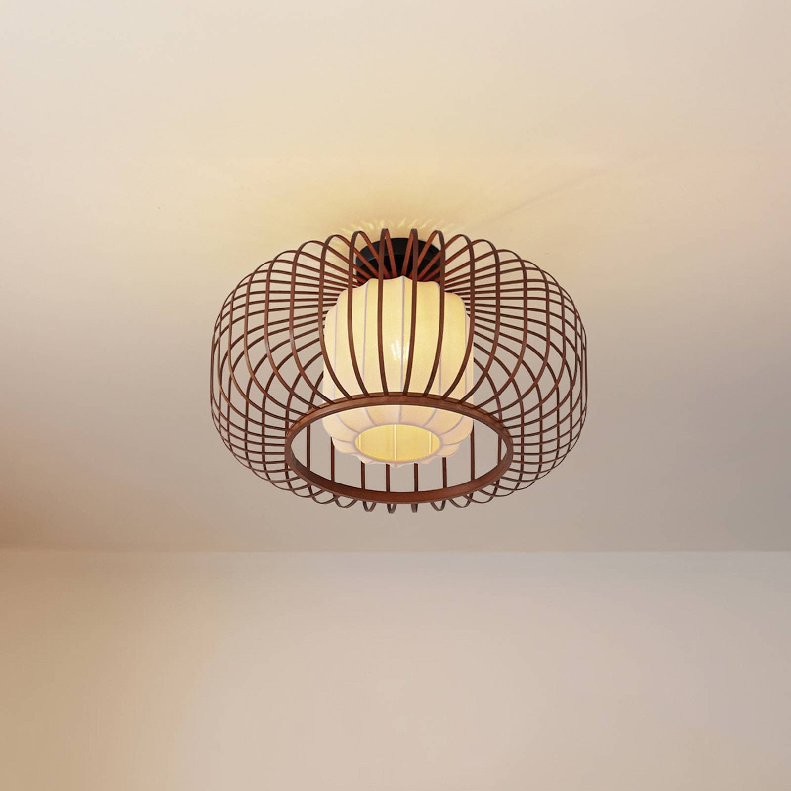 Lindby Stropné svietidlo Davella, Ø 50 cm, bambus, textil