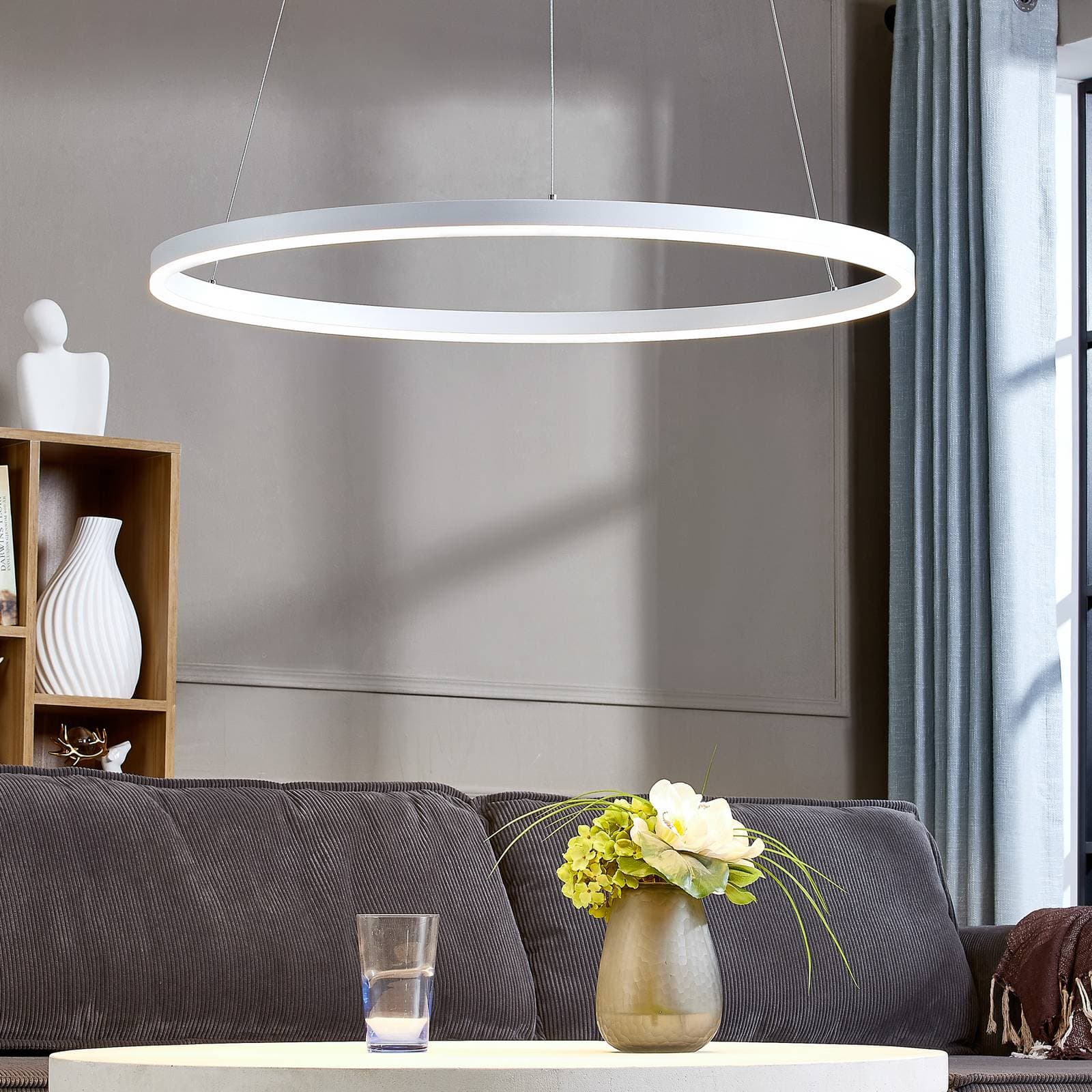 LED závesné svietidlo Arcchio Albiona, biele, 1 krúžok, Ø 80 cm