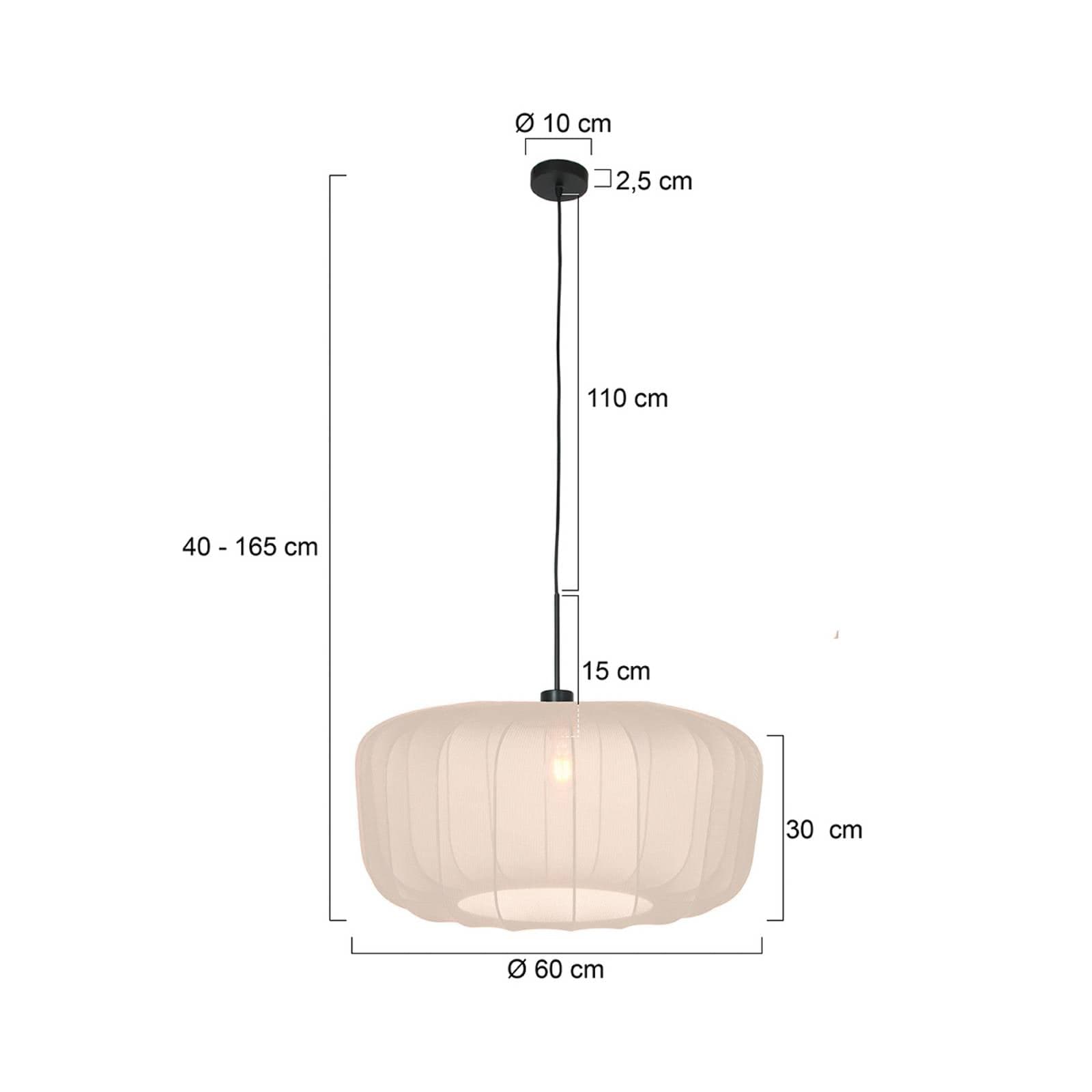 Závesné svietidlo Sparkled Light, krémový nylon, Ø 60 cm, E27