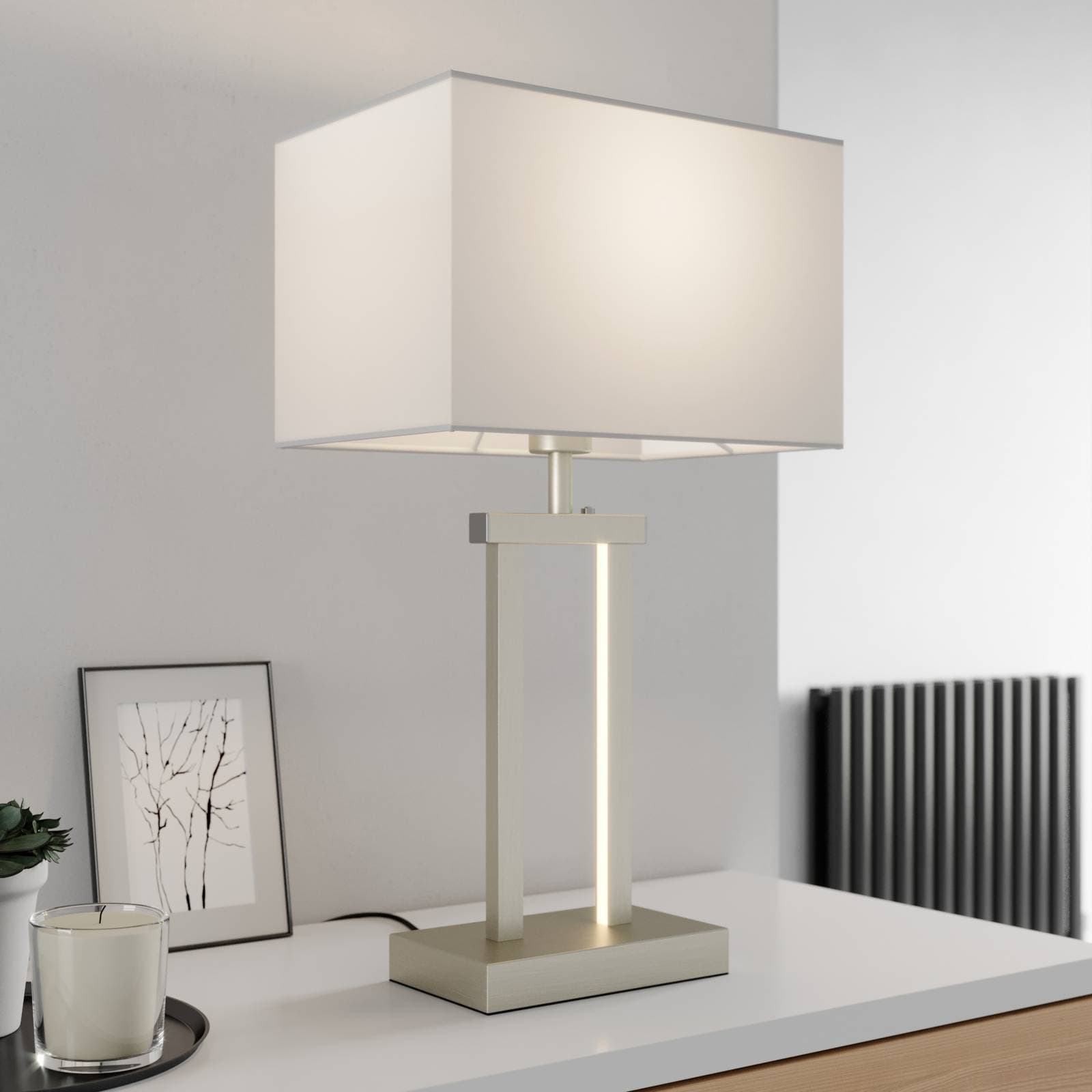 Stolná lampa Lindby Sigurd, biela, látka, výška 54 cm, E27