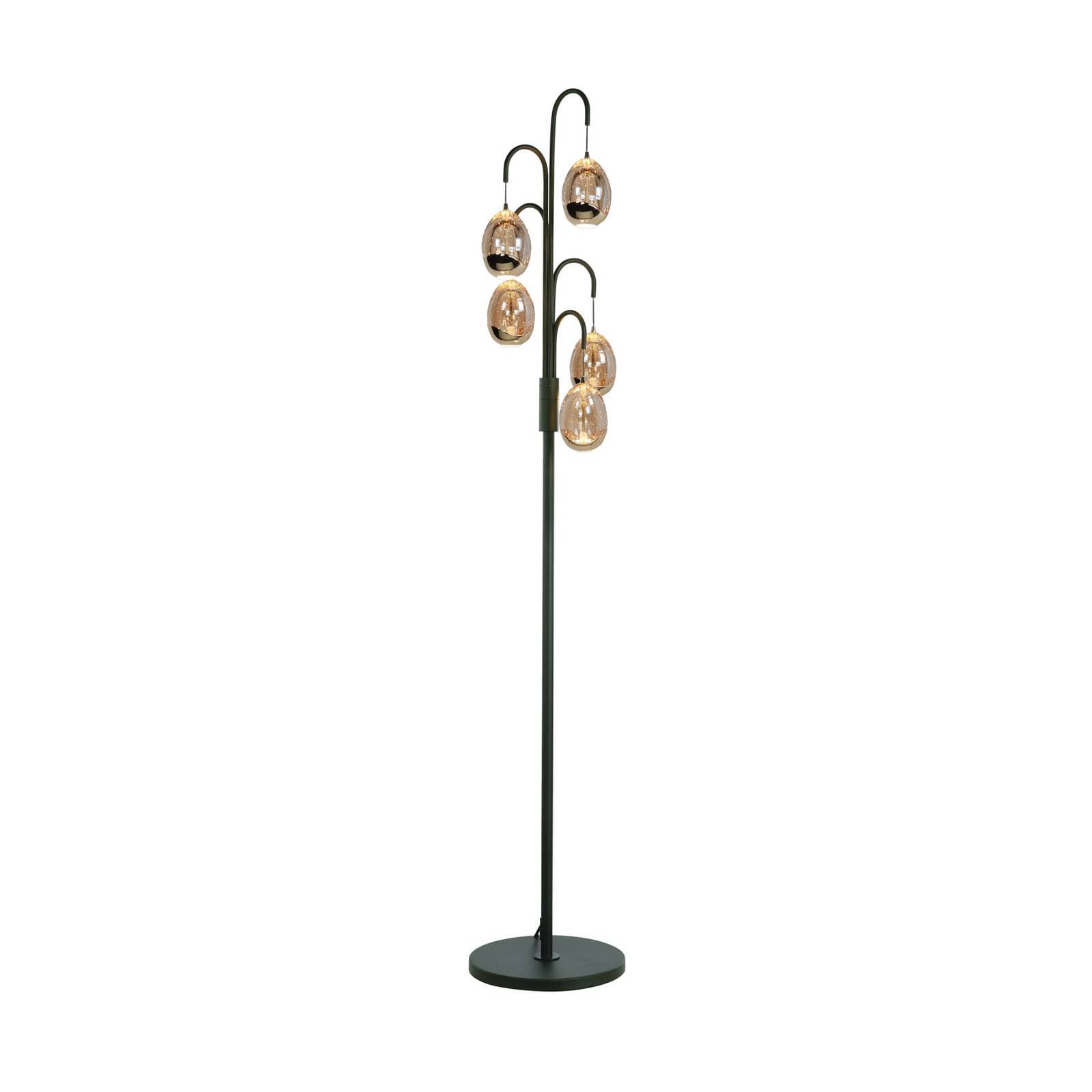 Stojacia lampa Golden Egg čierna/jantárová 165 cm 5 svetiel kov/sklo