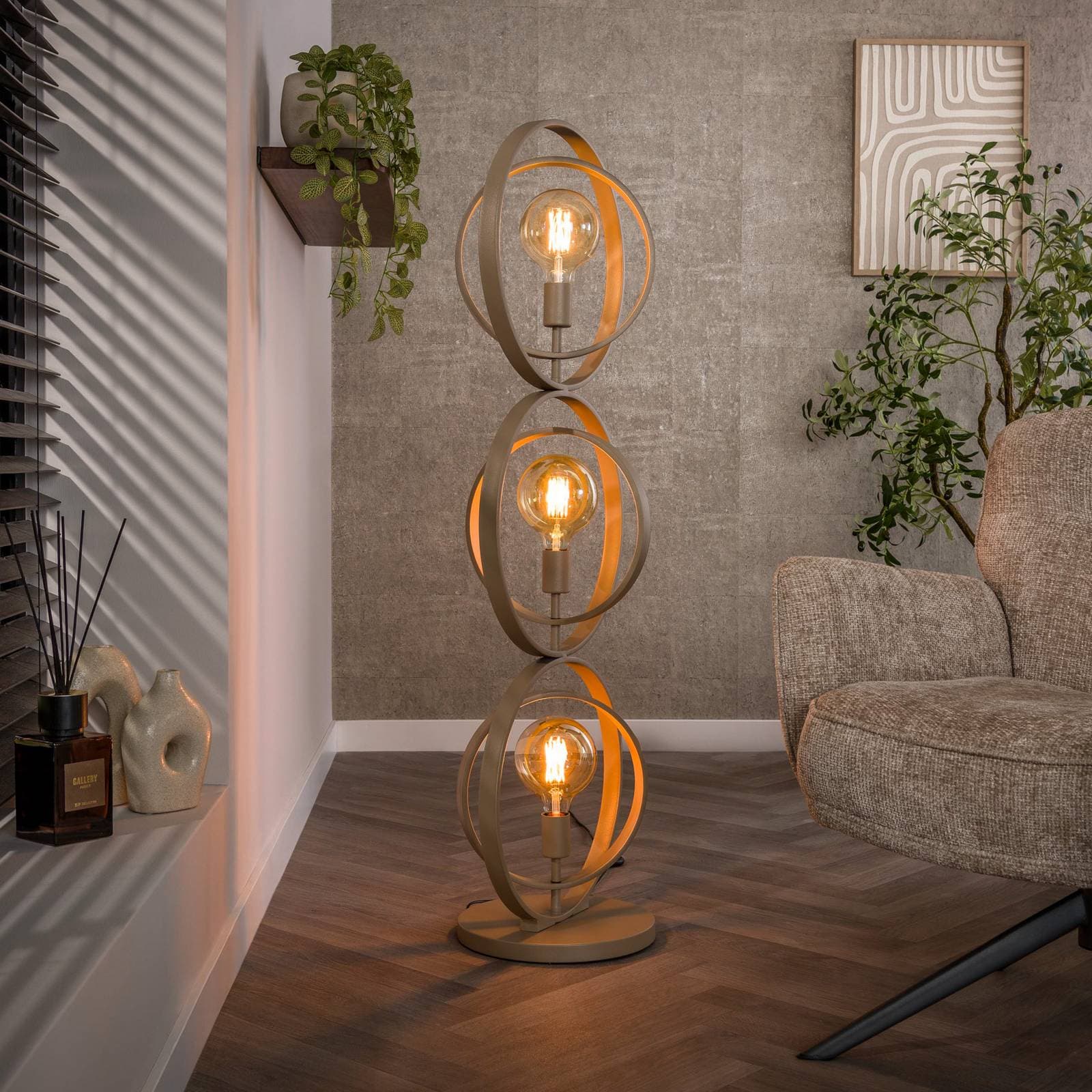 Stojacia lampa Turn Around, béžová, 3-pl., výška 124 cm, E27