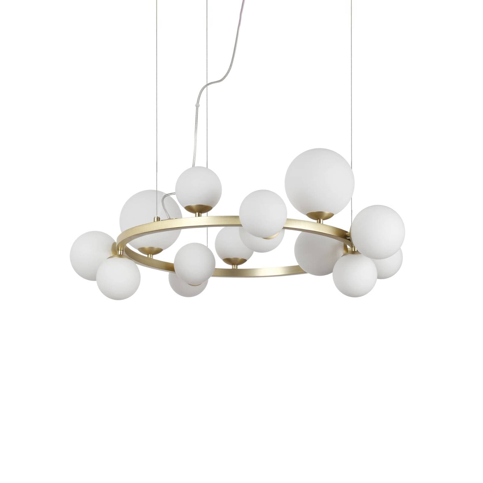 Závesné svietidlo IDEAL LUX Perlage, mosadz/biela, 14 žiaroviek, Ø 85 cm