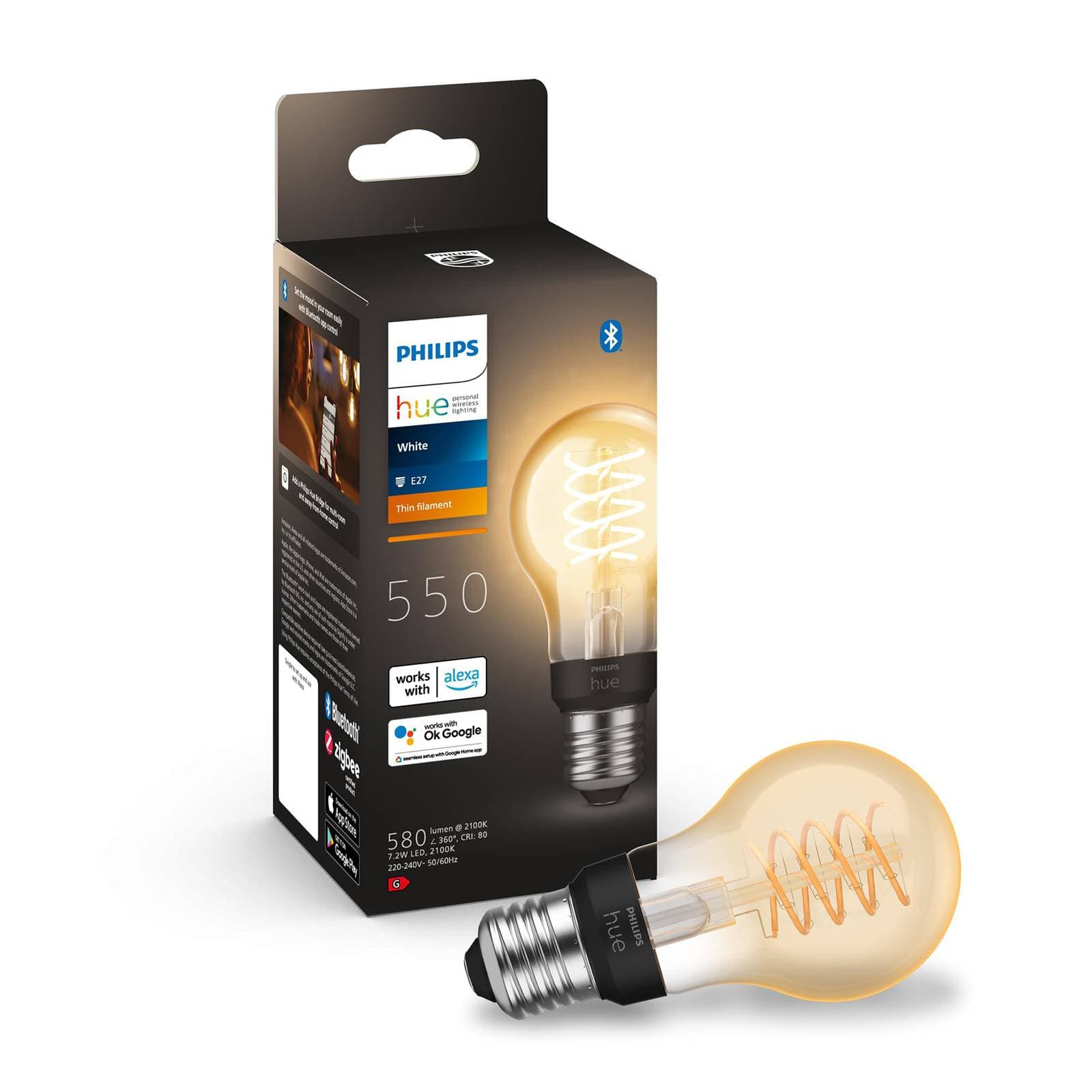 3x Philips Hue White E27 7W filament A60 550 lm