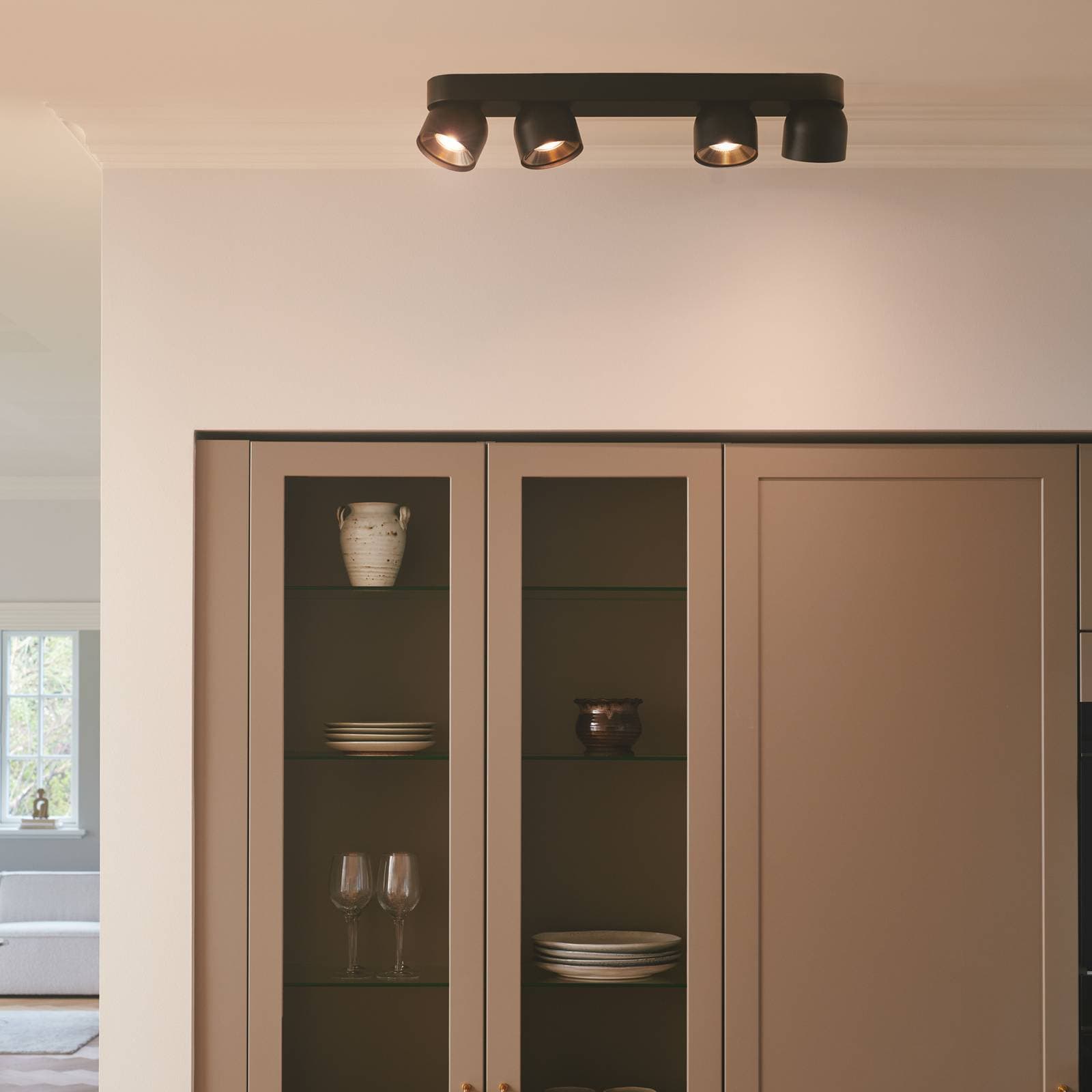 Downlight Pitcher, čierna/mosadz, 4-pl., kov, GU10