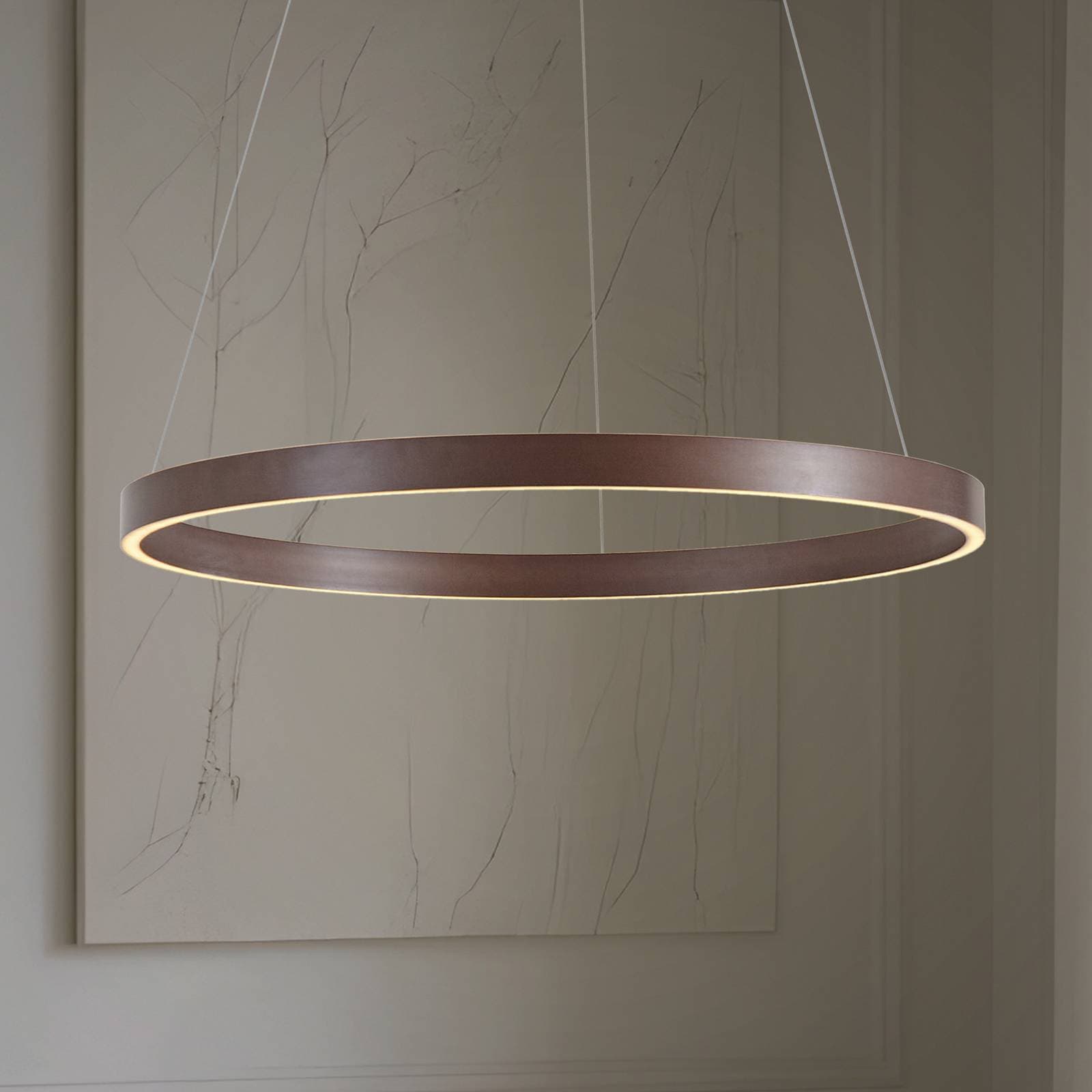 Lucande LED závesné svietidlo Yonam, Ø 80 cm, 1-pl., hnedé, CCT