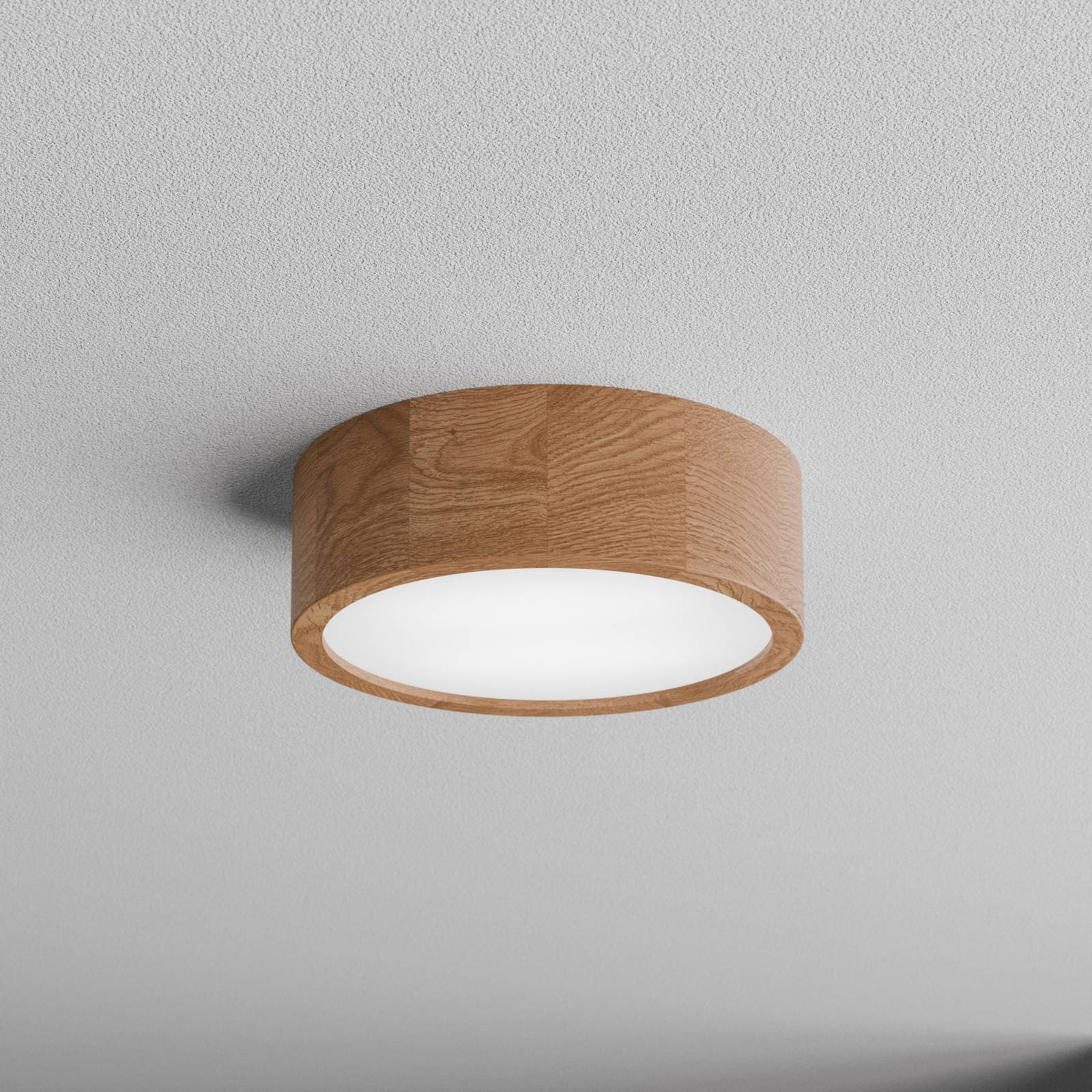 Stropné svietidlo Cleo DR275, IP54, Ø 27,5 cm, dubové drevo, E27